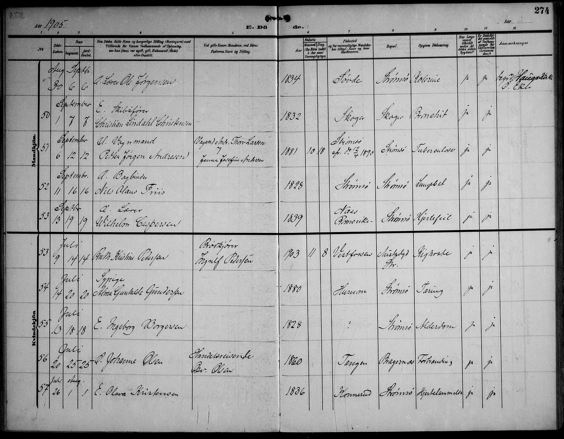 Strømsø kirkebøker, AV/SAKO-A-246/F/Fa/L0026: Parish register (official) no. I 26, 1905-1914, p. 274