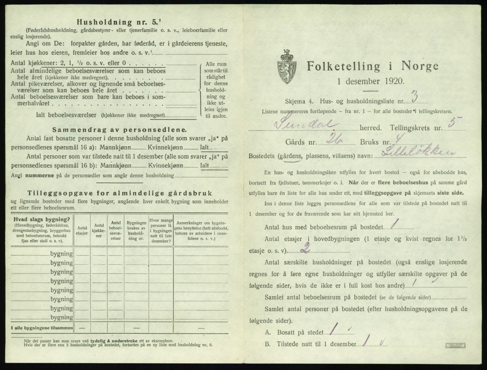 SAT, 1920 census for Sunndal, 1920, p. 502