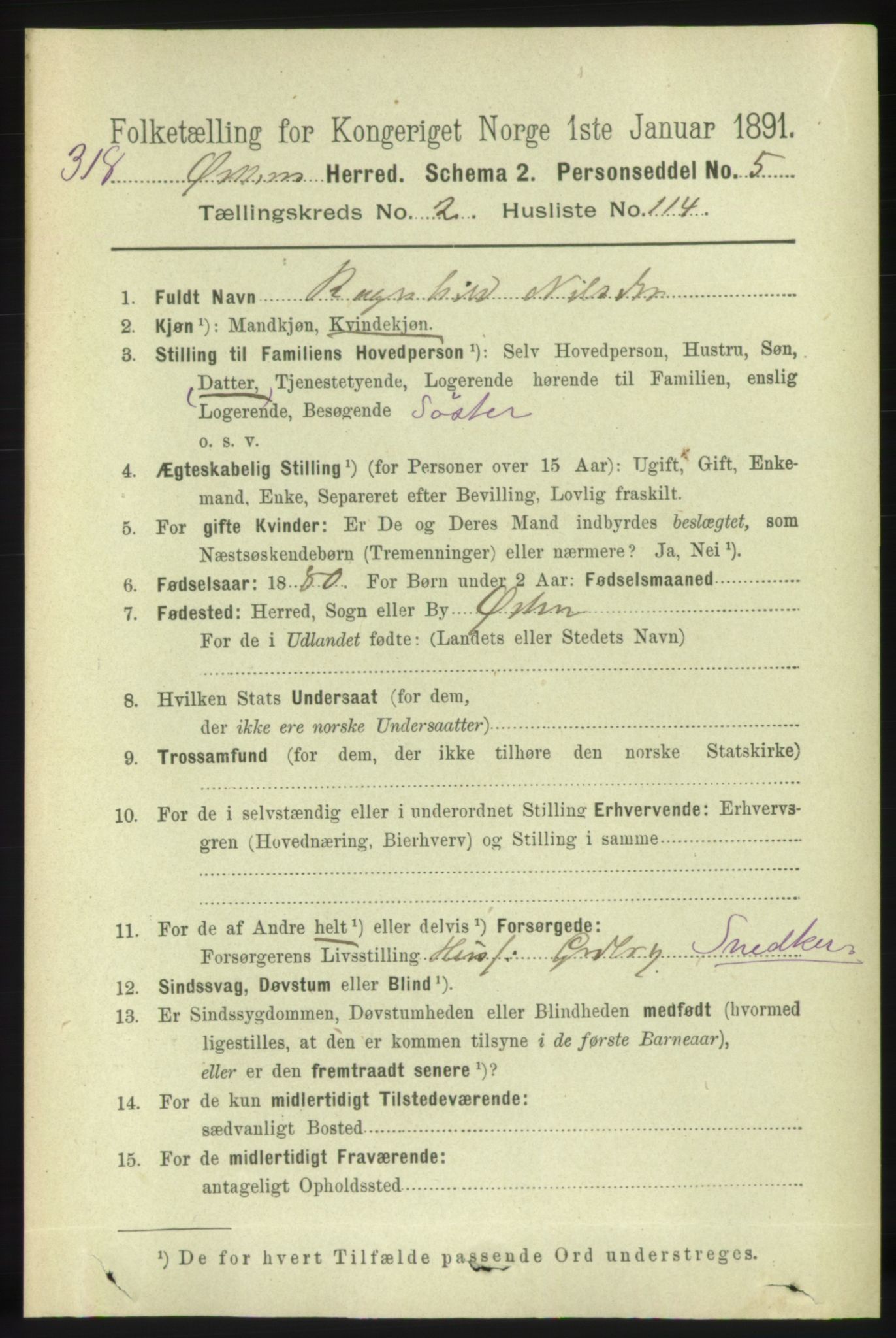 RA, 1891 census for 1520 Ørsta, 1891, p. 1142