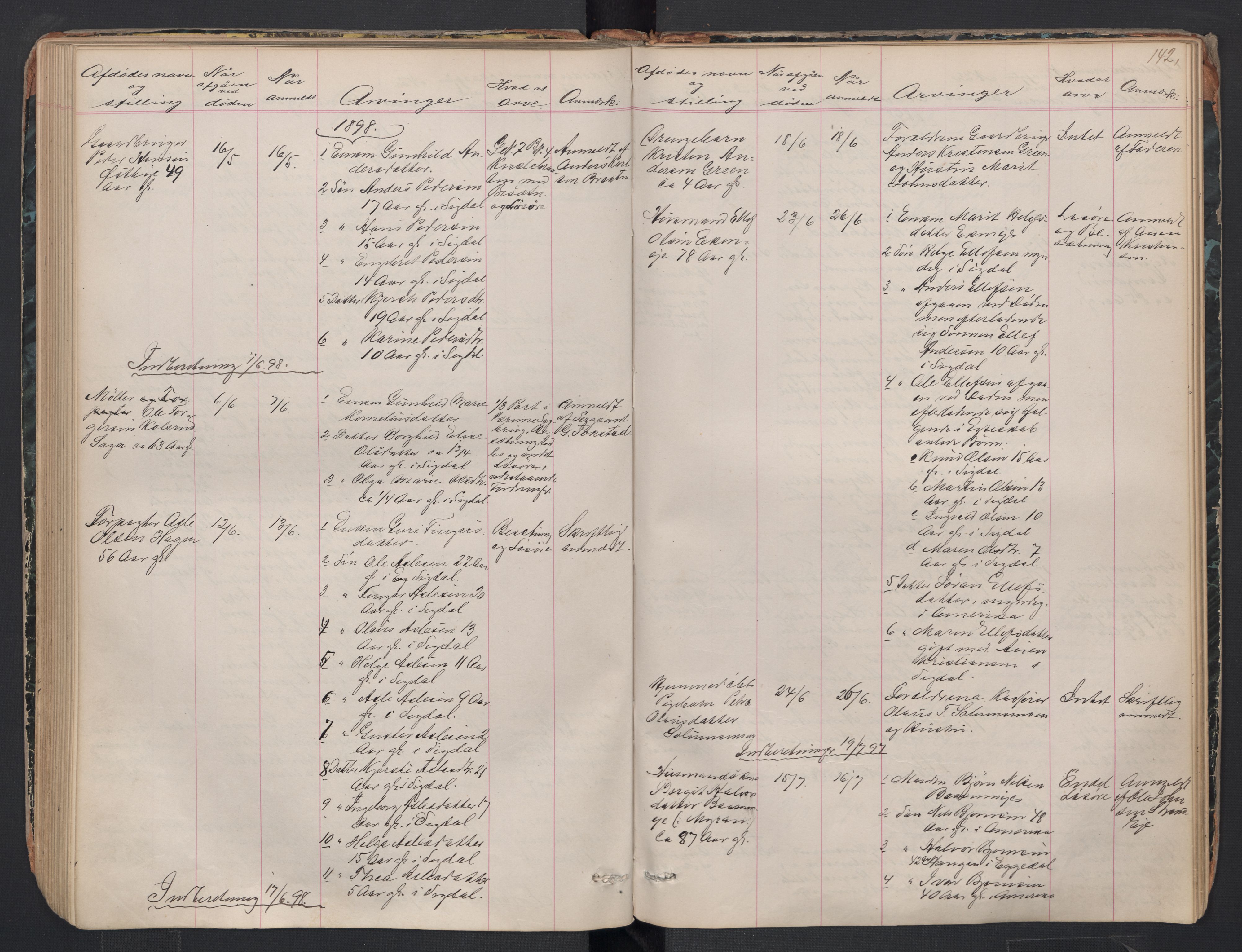 Sigdal lensmannskontor, SAKO/A-515/H/Ha/L0002: Dødsfallsprotokoll, 1866-1907, p. 142