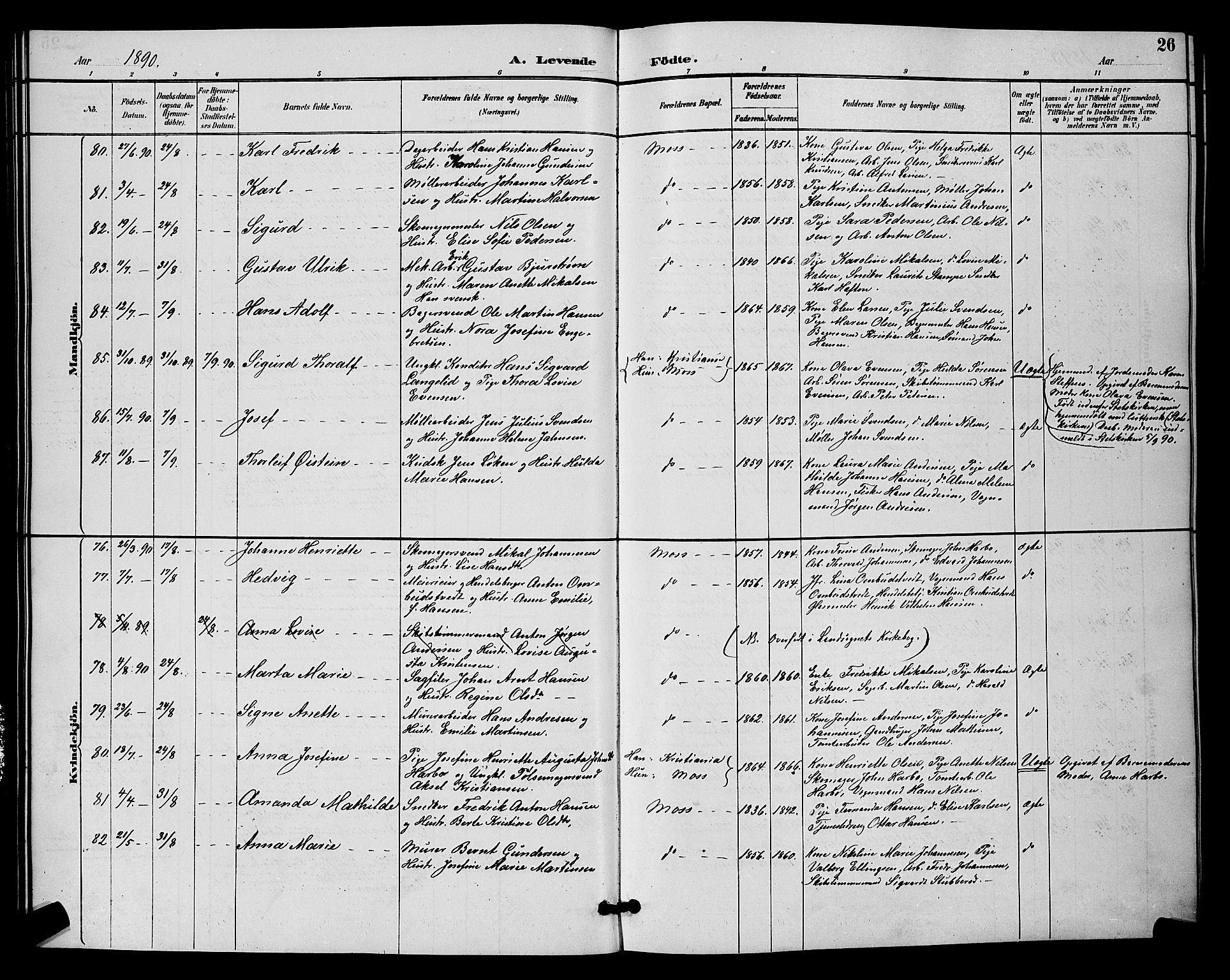 Moss prestekontor Kirkebøker, AV/SAO-A-2003/G/Ga/L0006: Parish register (copy) no. I 6, 1889-1900, p. 26