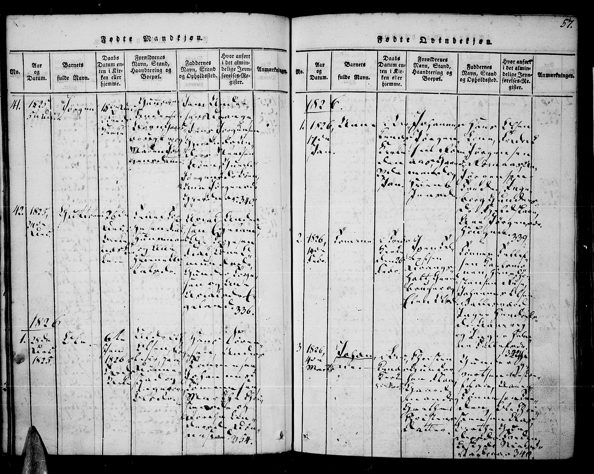 Tveit sokneprestkontor, SAK/1111-0043/F/Fa/L0002: Parish register (official) no. A 2, 1820-1830, p. 57