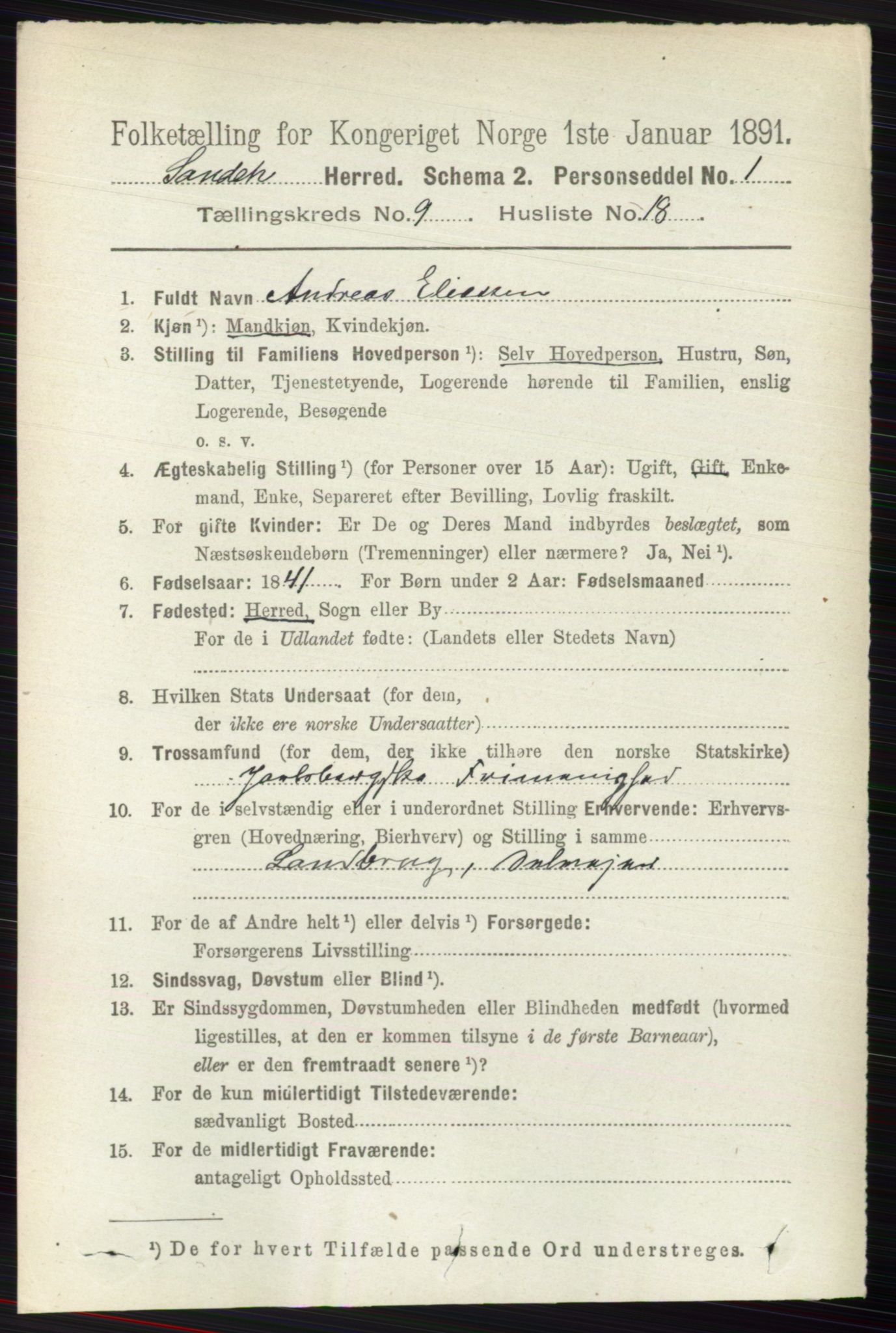 RA, 1891 census for 0724 Sandeherred, 1891, p. 5649