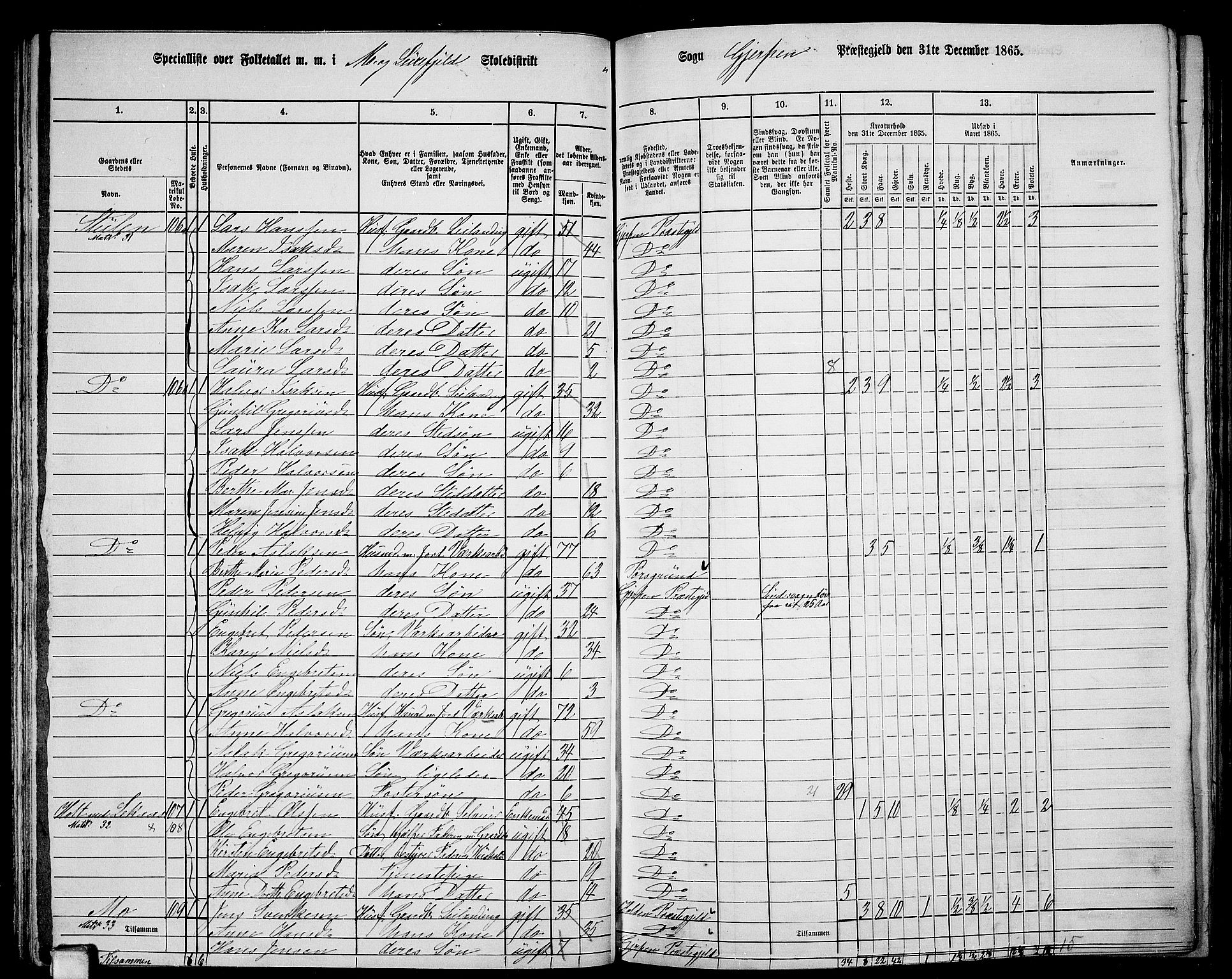 RA, 1865 census for Gjerpen, 1865, p. 74