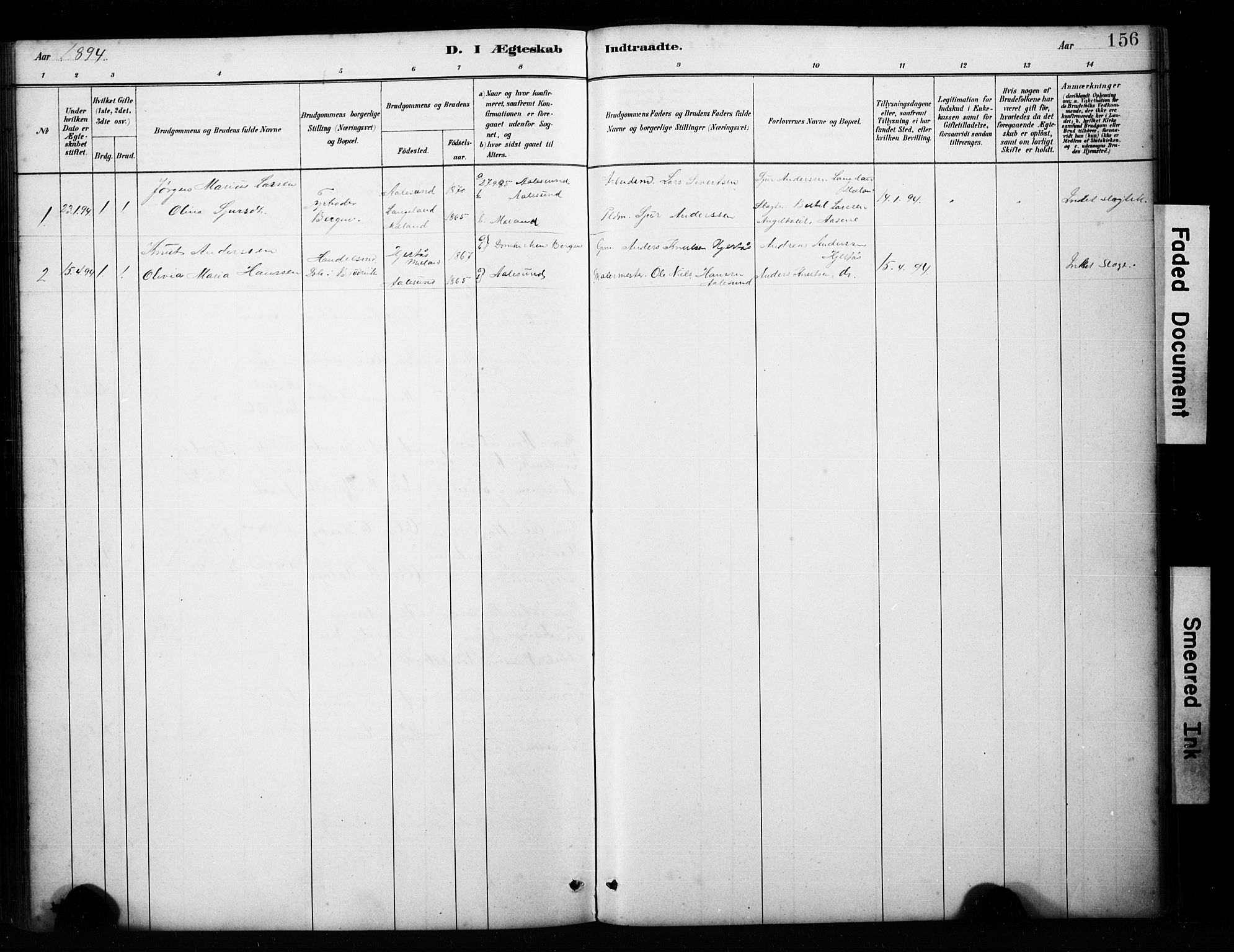 Alversund Sokneprestembete, SAB/A-73901/H/Ha/Hab: Parish register (copy) no. C 3, 1881-1894, p. 156