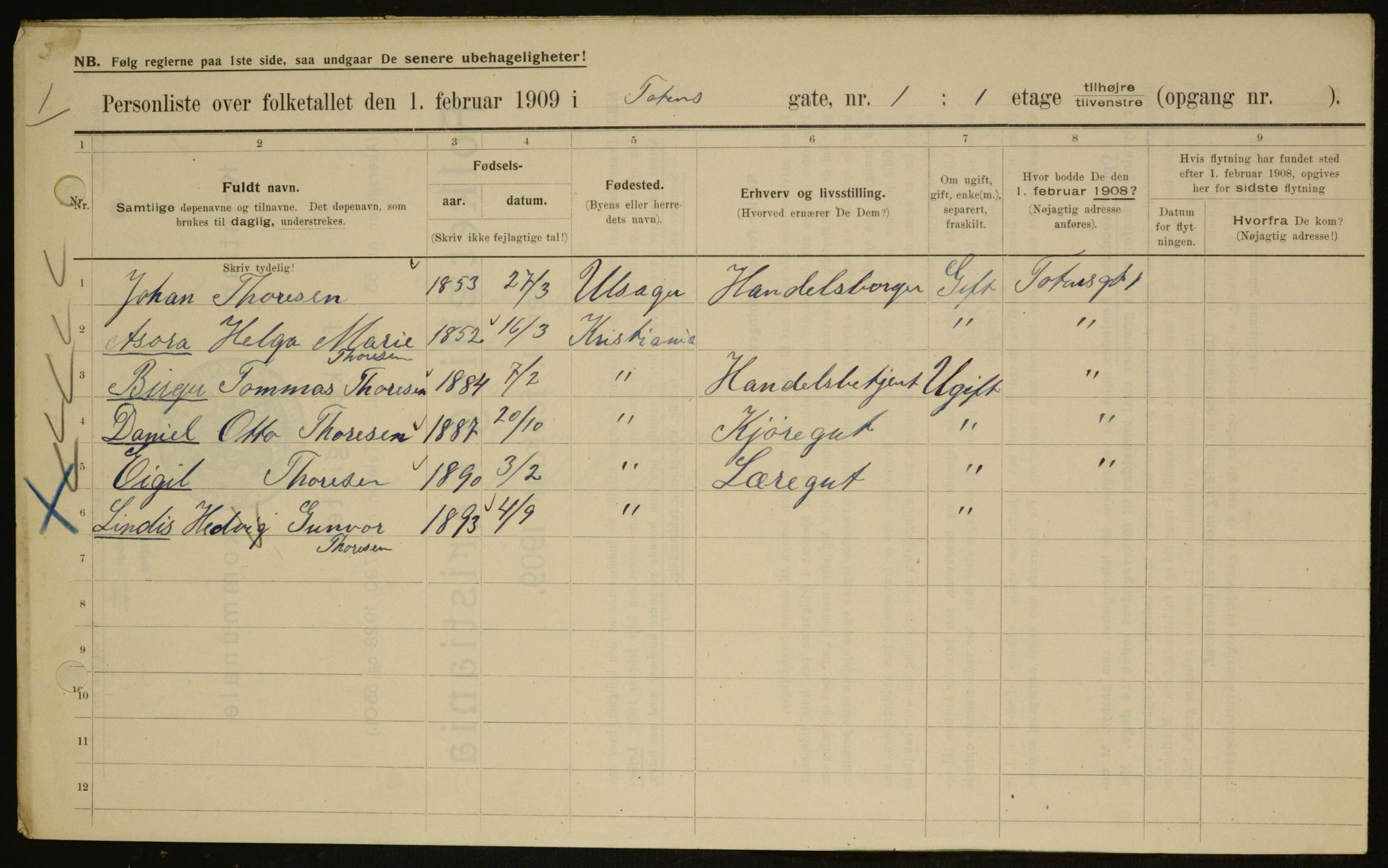 OBA, Municipal Census 1909 for Kristiania, 1909, p. 104649