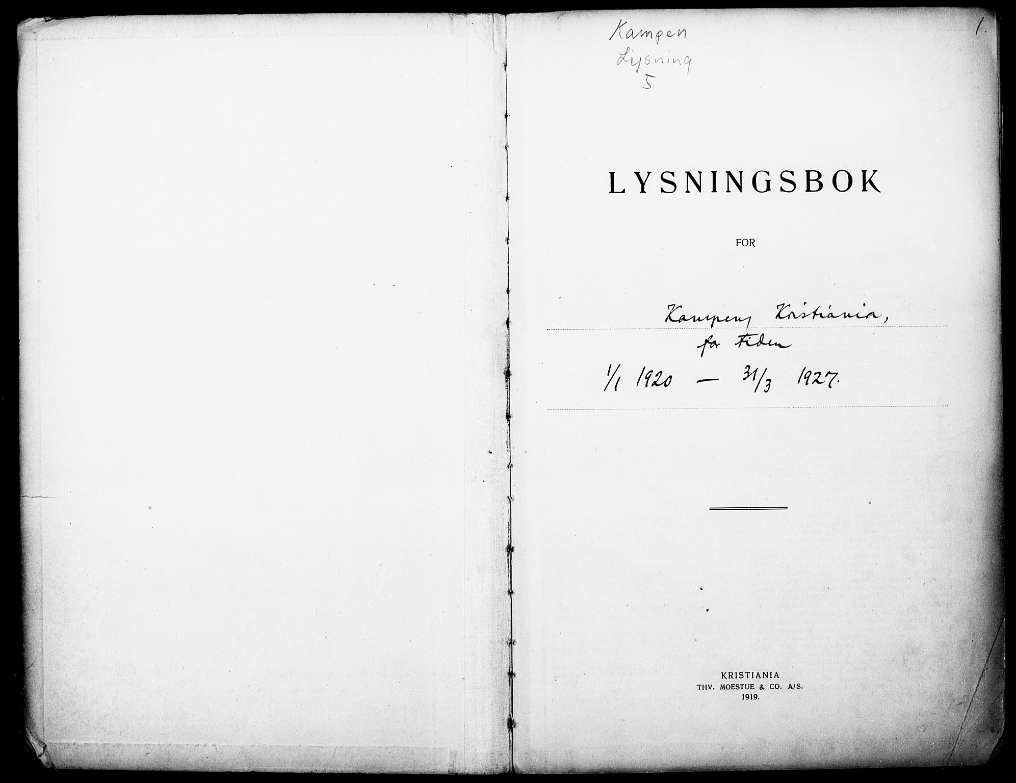 Kampen prestekontor Kirkebøker, SAO/A-10853/H/Ha/L0005: Banns register no. 5, 1920-1927, p. 1