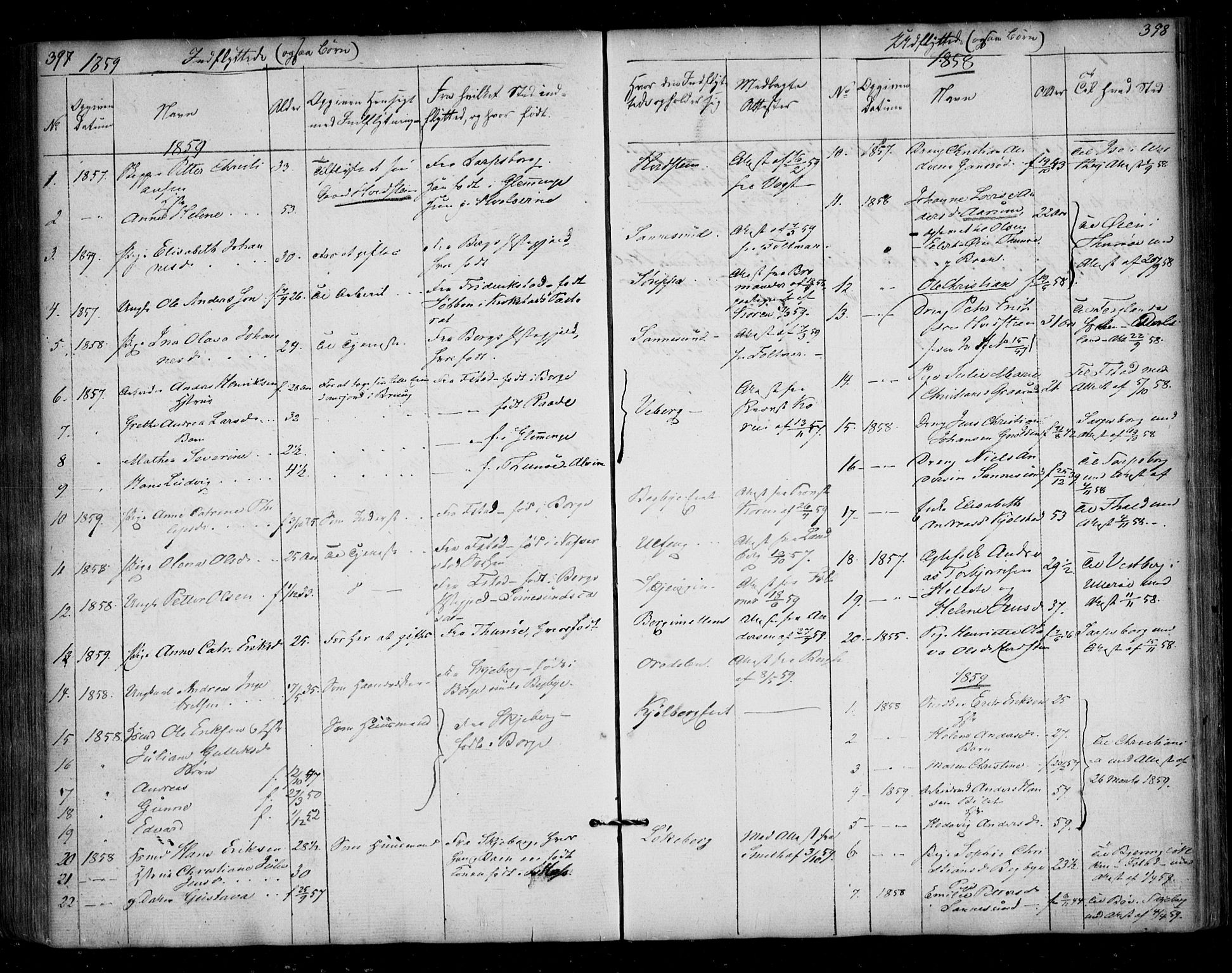 Borge prestekontor Kirkebøker, AV/SAO-A-10903/F/Fa/L0005: Parish register (official) no. I 5, 1848-1860, p. 397-398