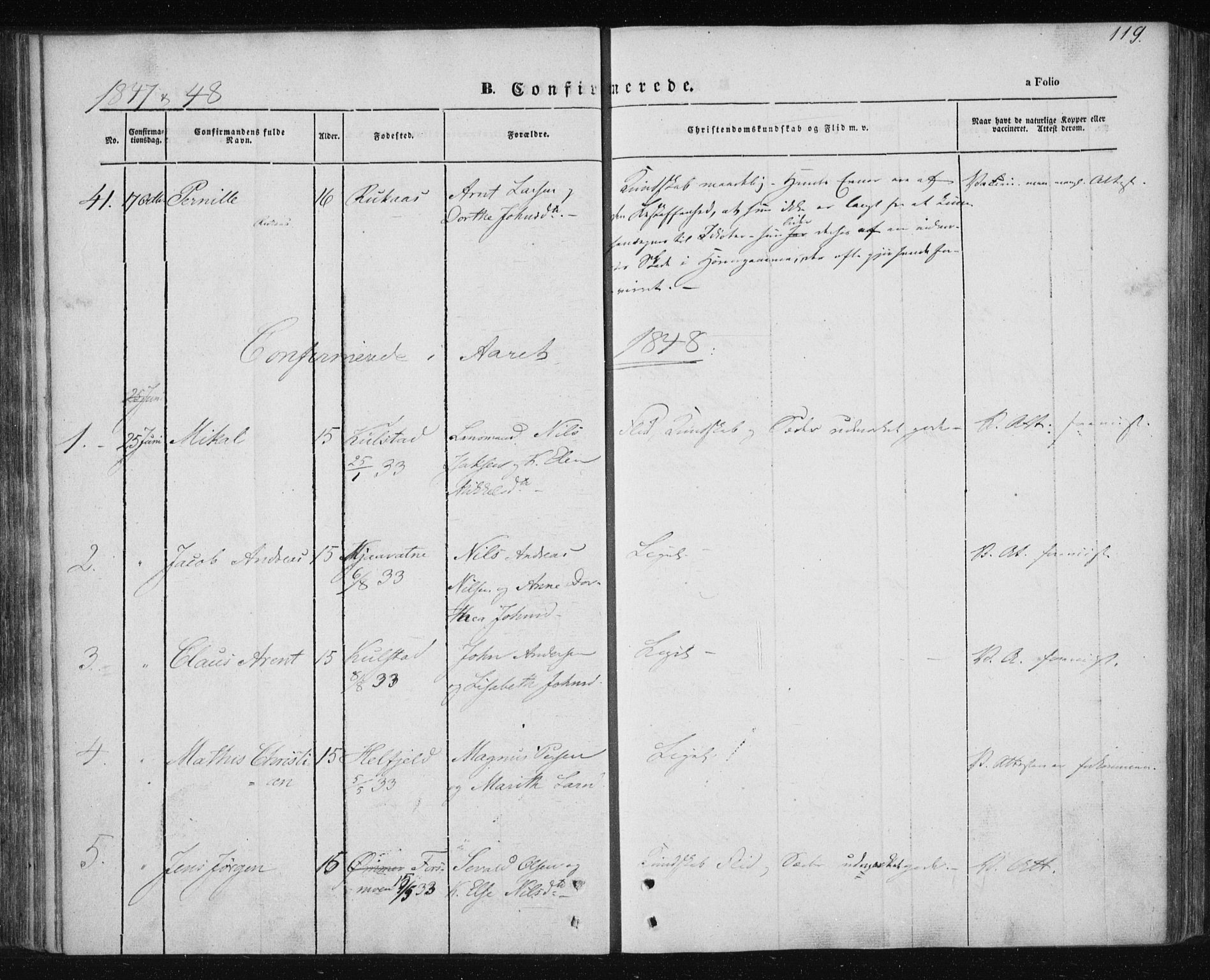 Ministerialprotokoller, klokkerbøker og fødselsregistre - Nordland, AV/SAT-A-1459/820/L0291: Parish register (official) no. 820A12, 1846-1854, p. 119