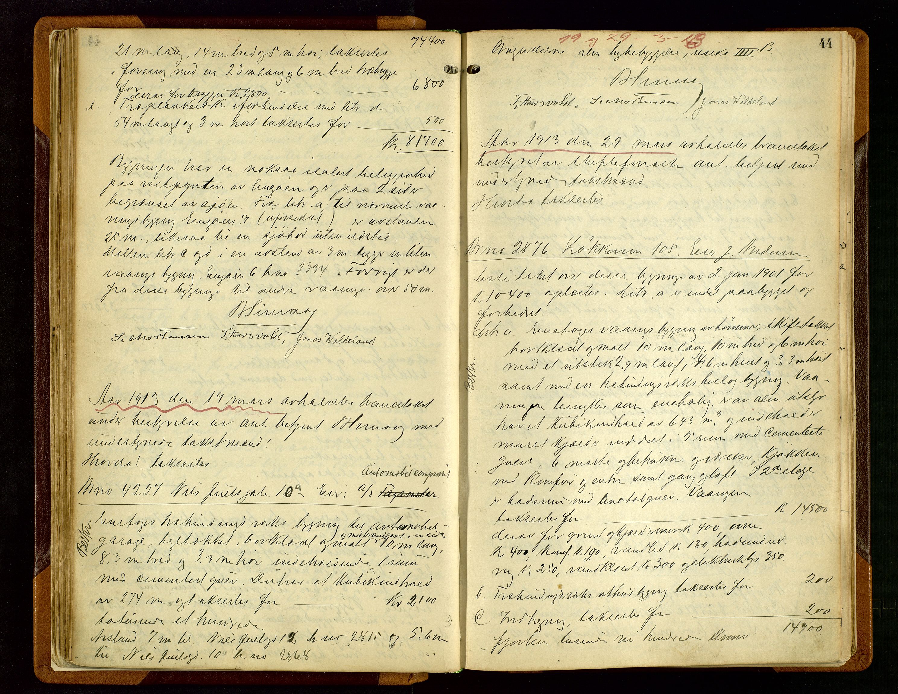 Norges Brannkasse Stavanger, AV/SAST-A-102143/F/Fd/L0011: Branntaksprotokoll nr. 22, 1912-1916, p. 43b-44a