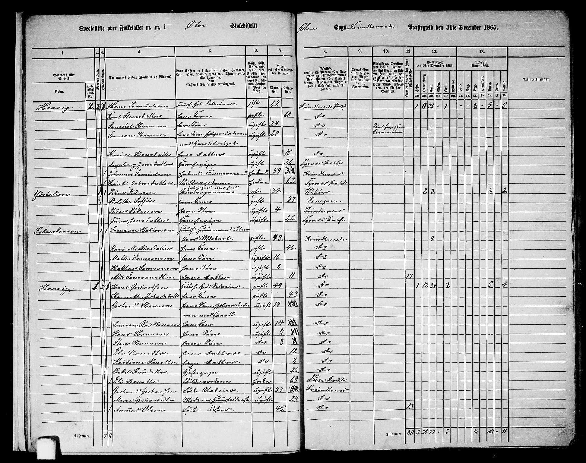 RA, 1865 census for Kvinnherad, 1865, p. 15