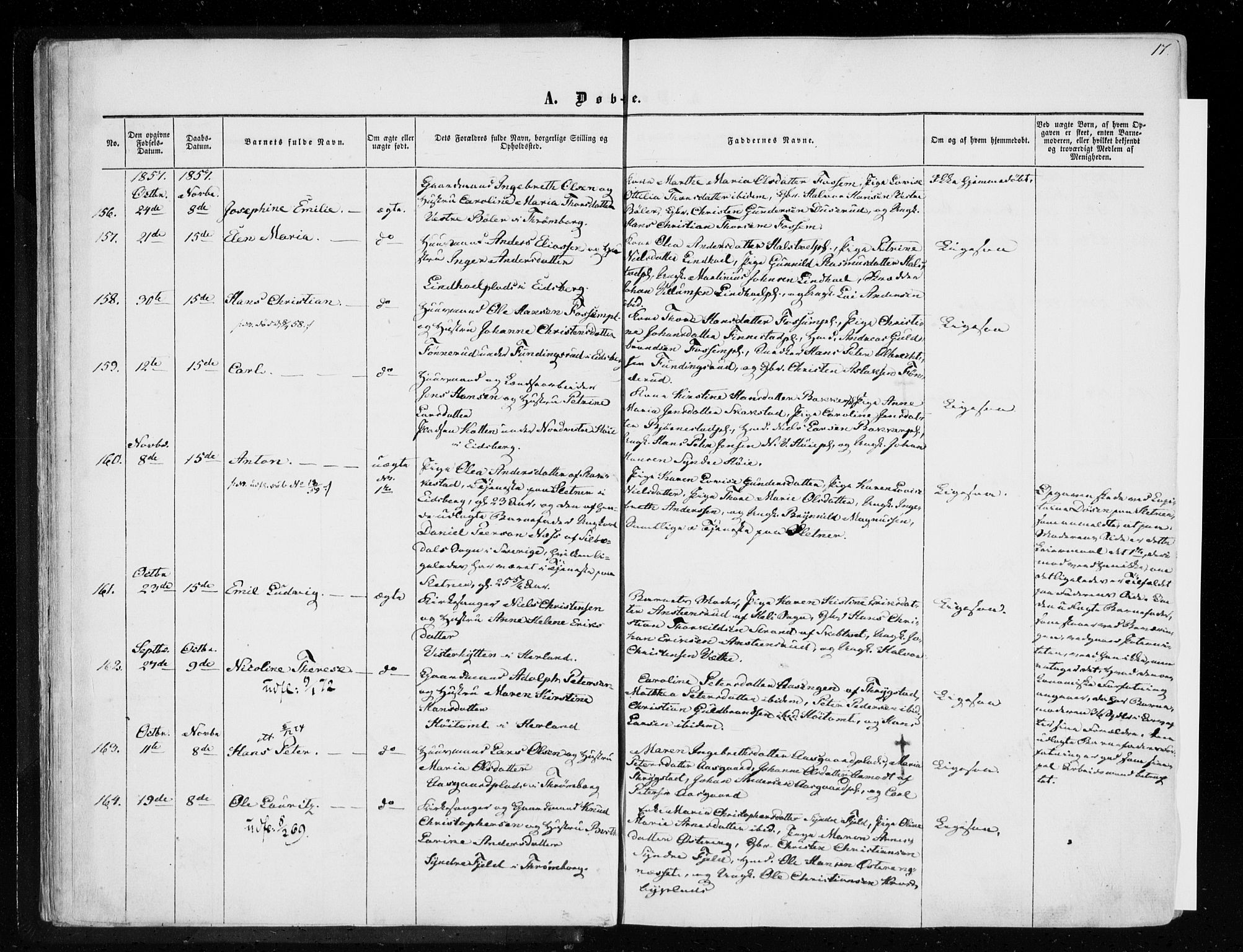 Eidsberg prestekontor Kirkebøker, AV/SAO-A-10905/F/Fa/L0010.a: Parish register (official) no. I 10A, 1857-1866, p. 17