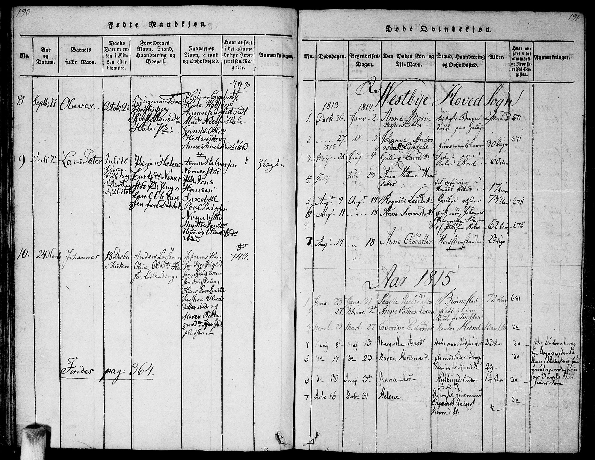 Vestby prestekontor Kirkebøker, SAO/A-10893/G/Ga/L0001: Parish register (copy) no. I 1, 1814-1827, p. 190-191
