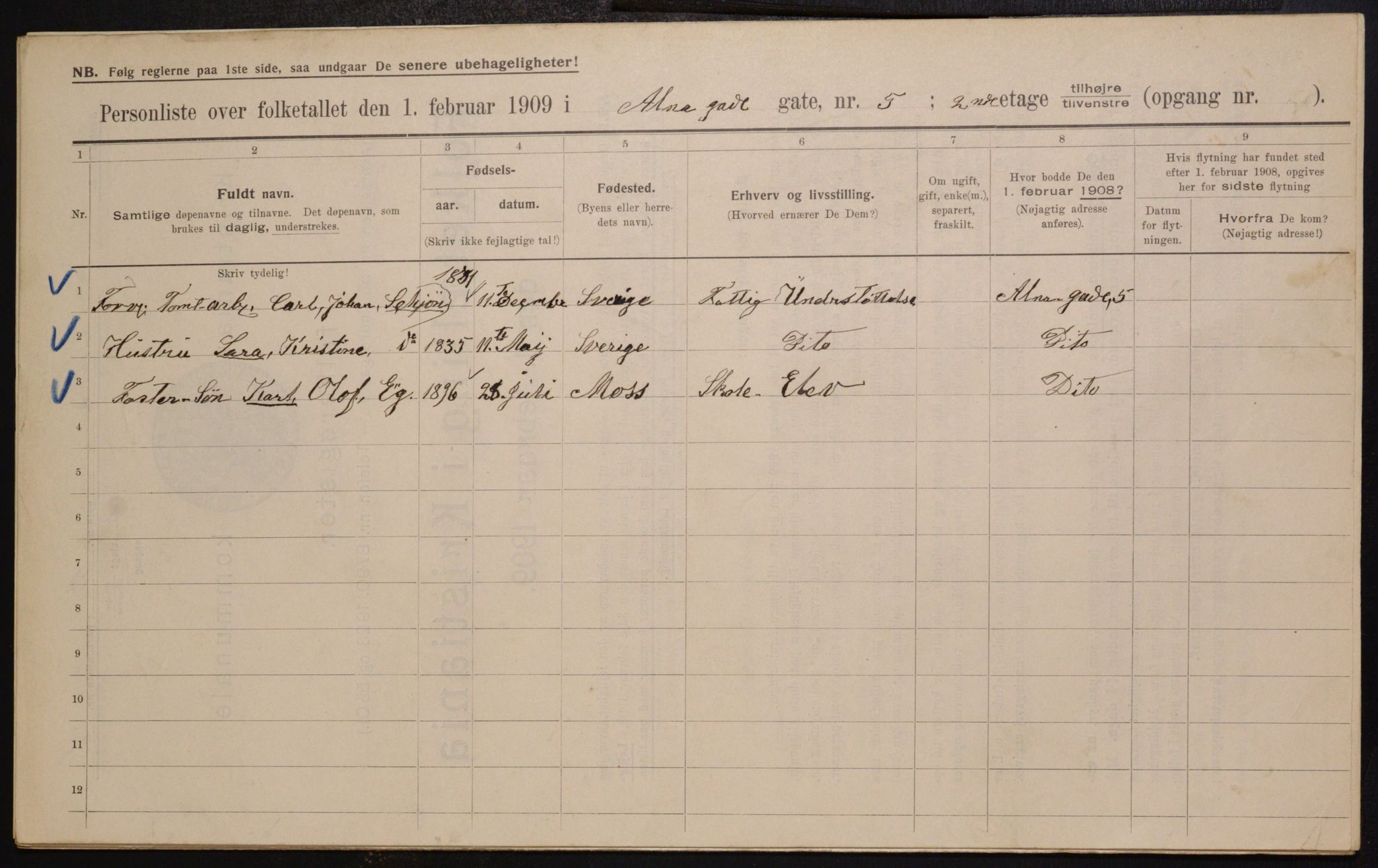 OBA, Municipal Census 1909 for Kristiania, 1909, p. 1170