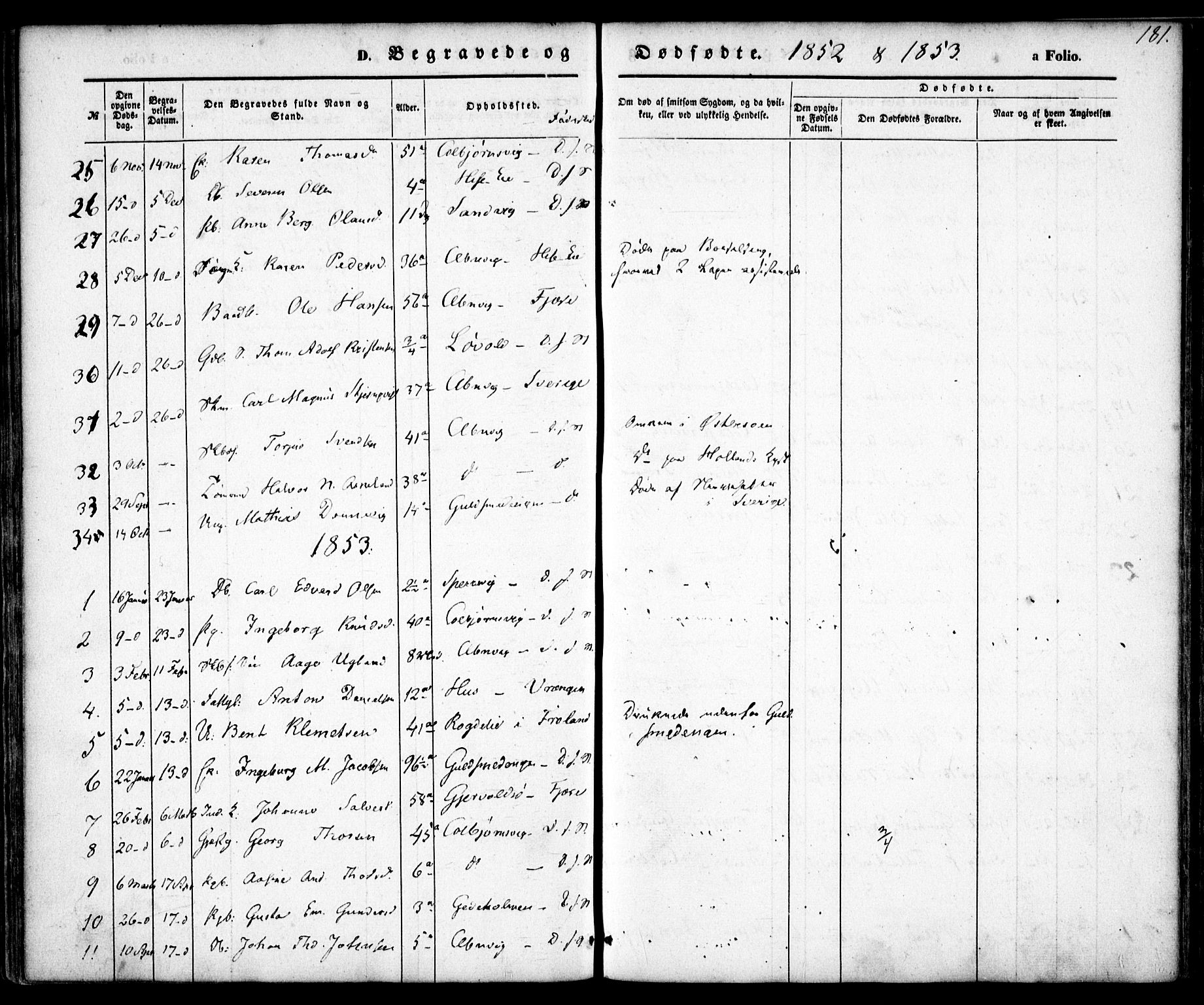 Hisøy sokneprestkontor, AV/SAK-1111-0020/F/Fa/L0001: Parish register (official) no. A 1, 1849-1871, p. 181