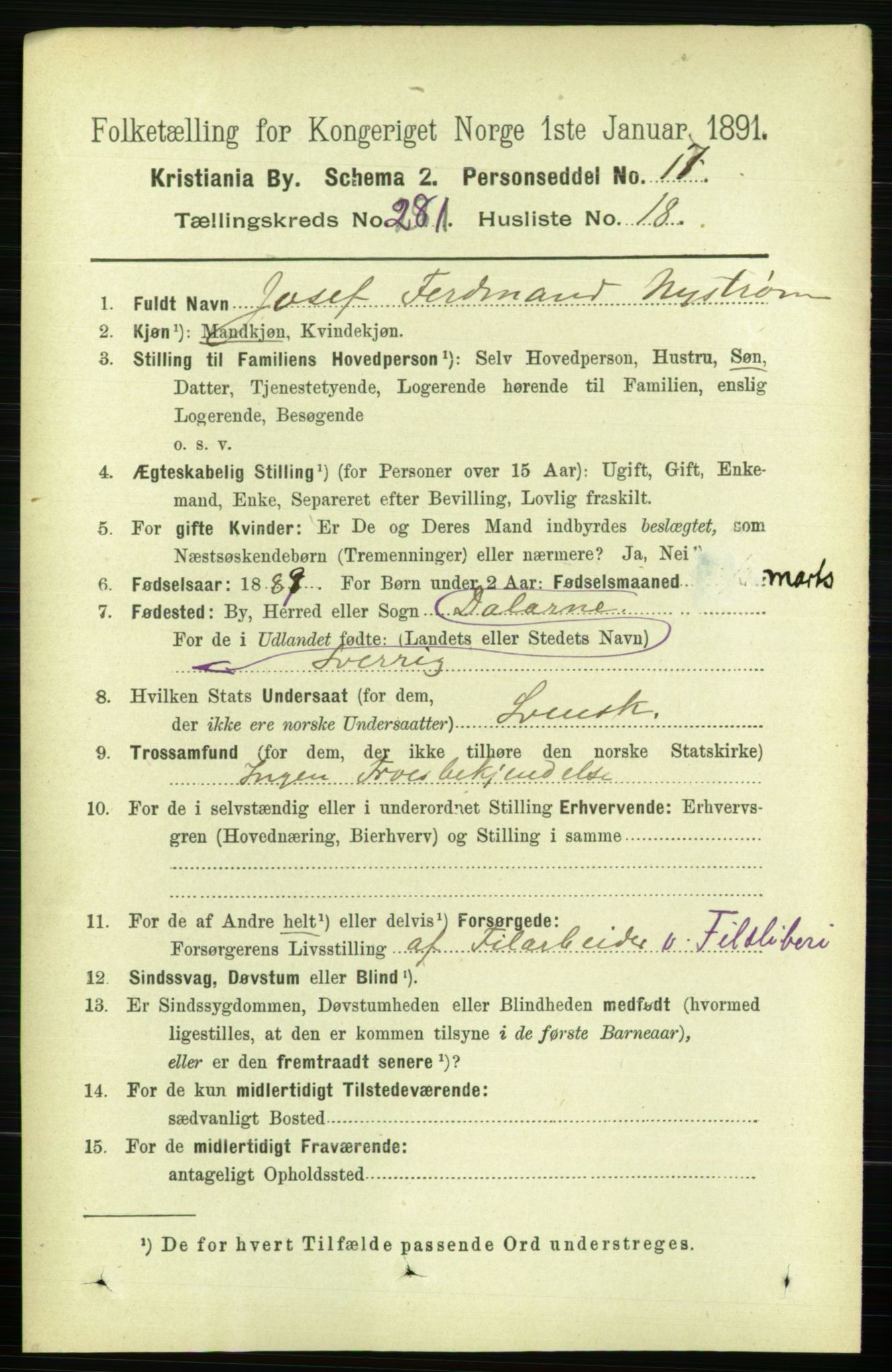 RA, 1891 census for 0301 Kristiania, 1891, p. 171276