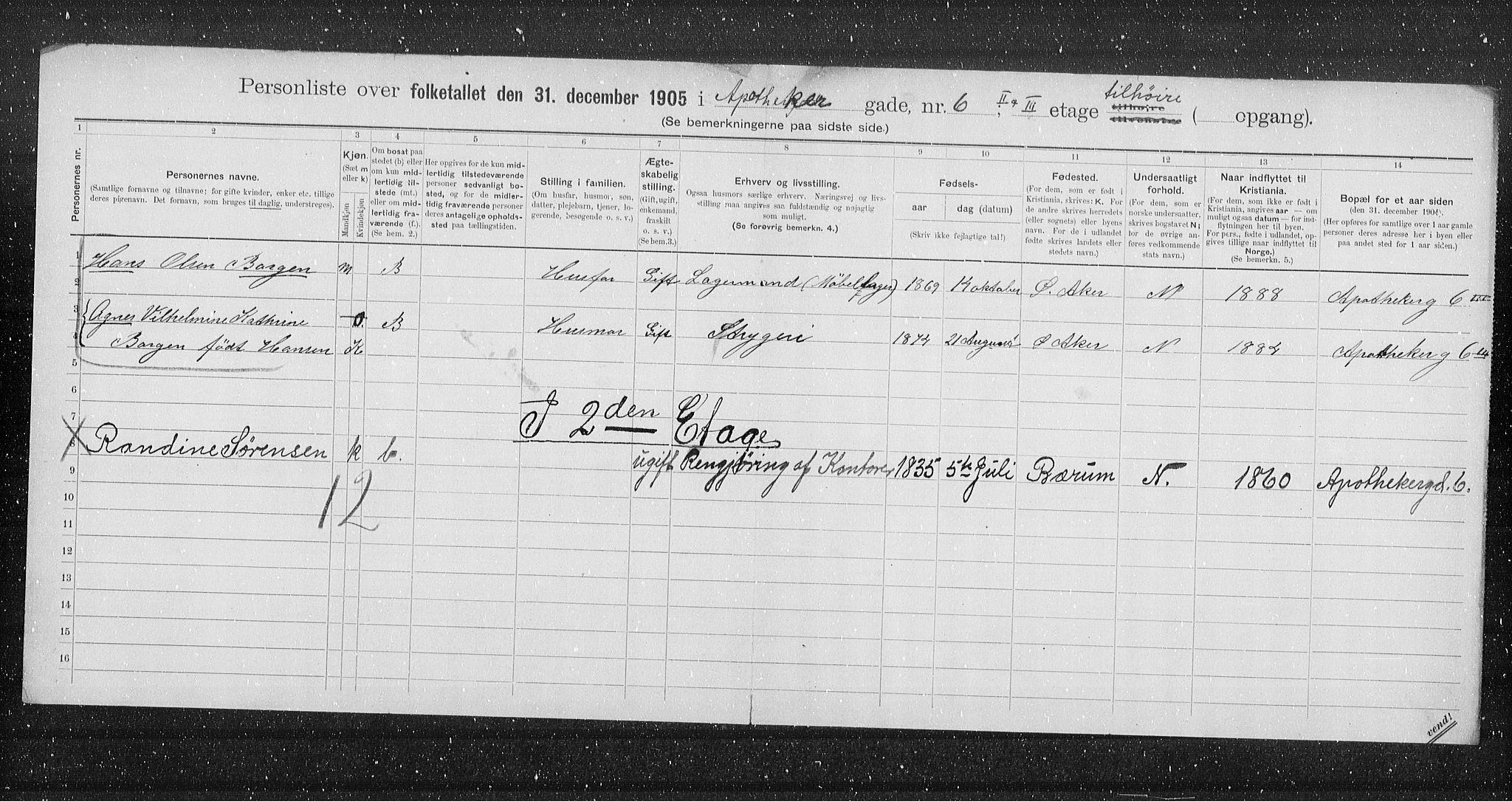 OBA, Municipal Census 1905 for Kristiania, 1905, p. 738