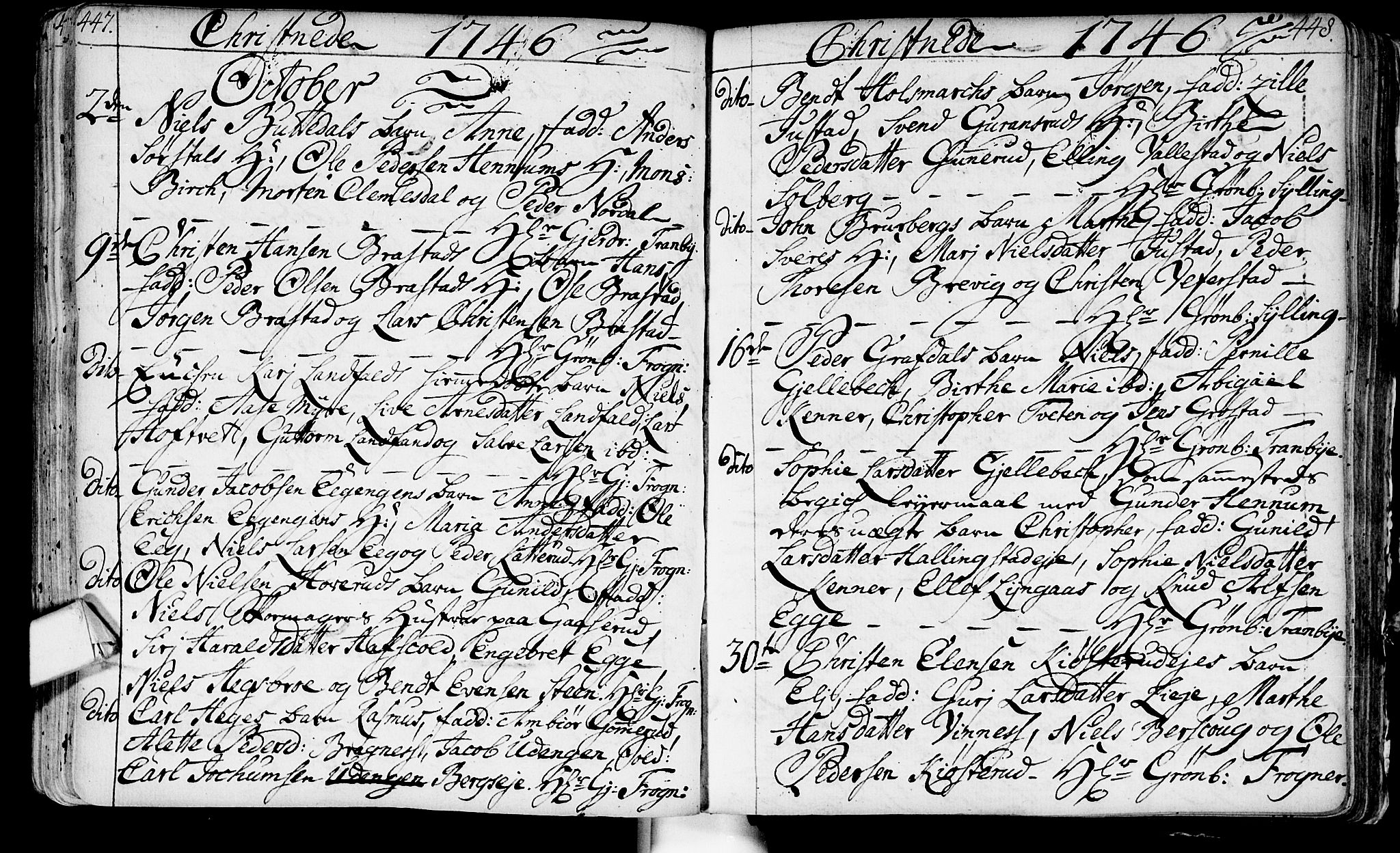 Lier kirkebøker, AV/SAKO-A-230/F/Fa/L0003: Parish register (official) no. I 3, 1727-1748, p. 447-448