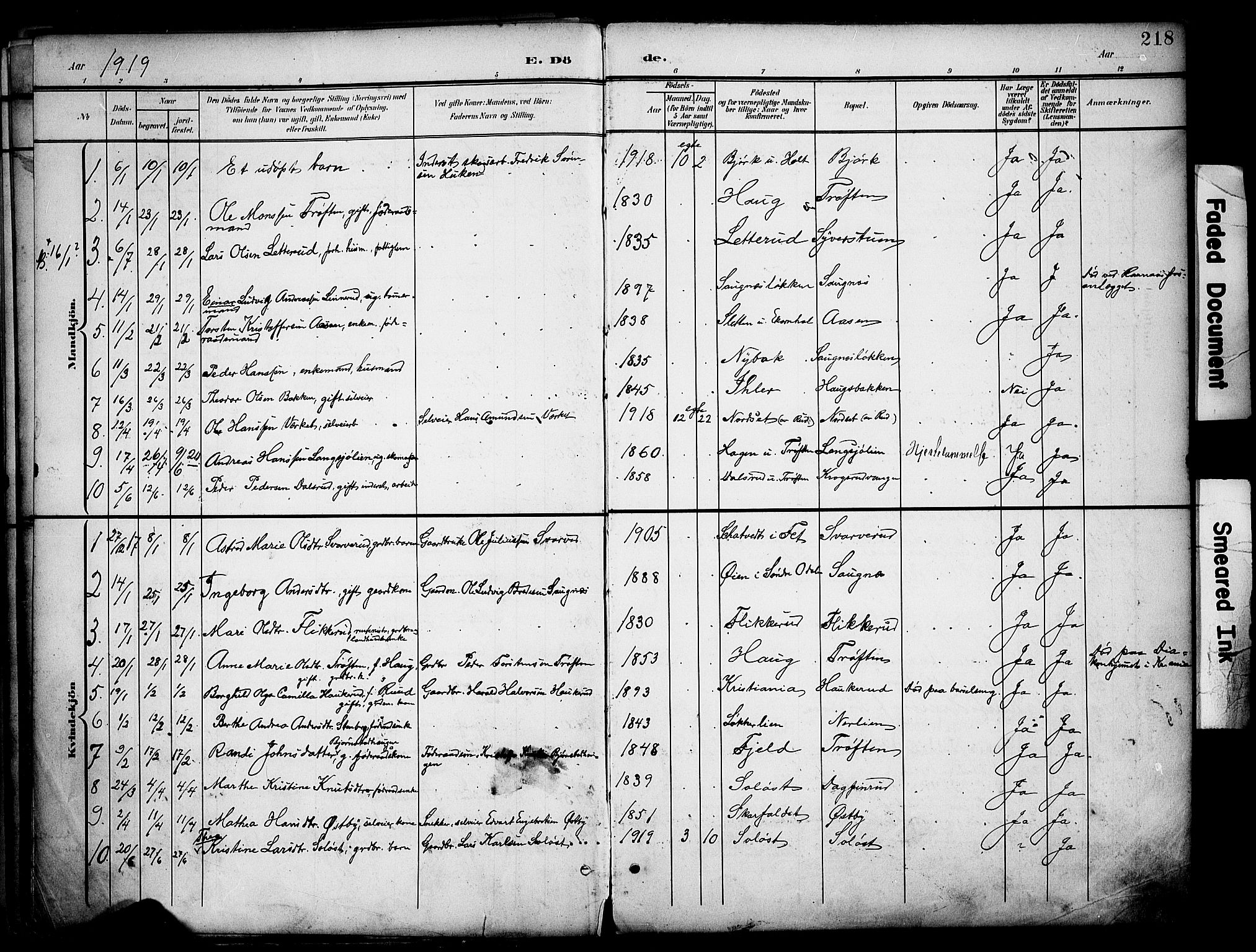 Nord-Odal prestekontor, AV/SAH-PREST-032/H/Ha/Haa/L0007: Parish register (official) no. 7, 1902-1926, p. 218