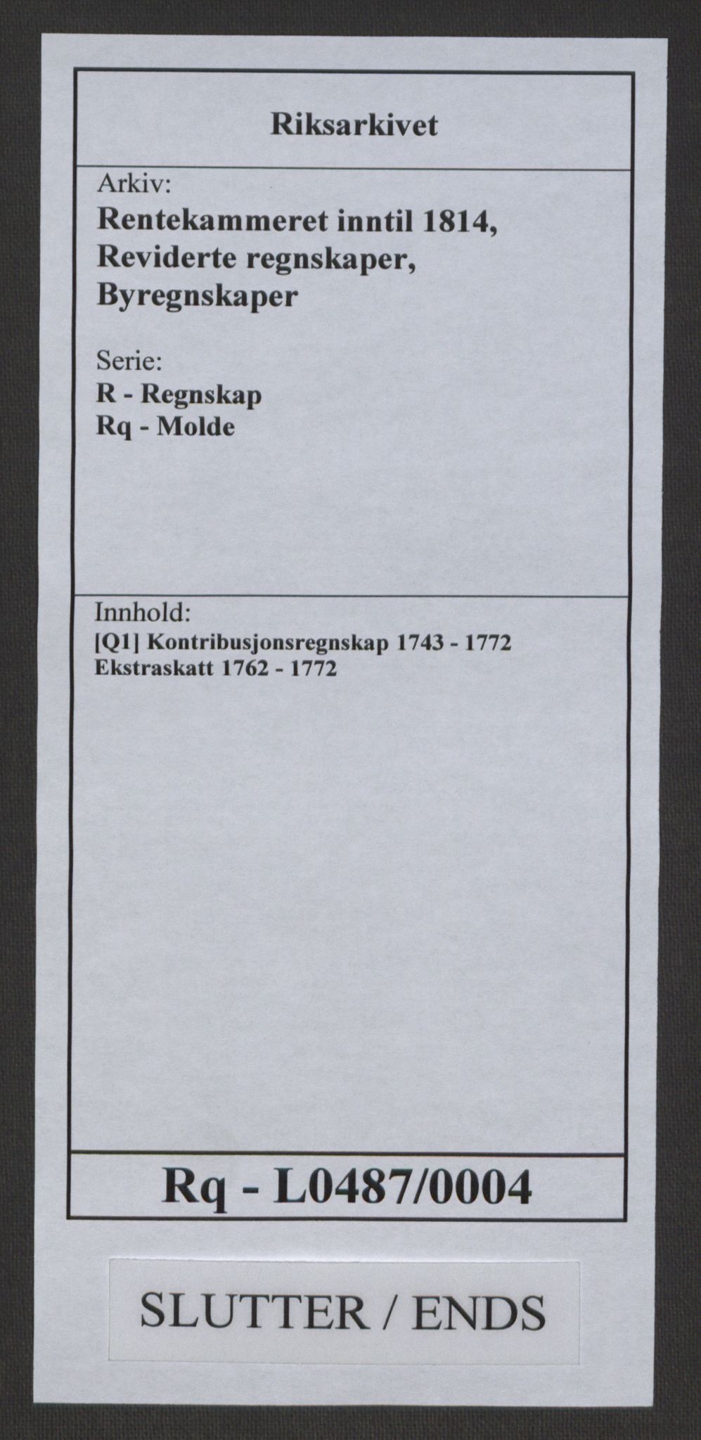 Rentekammeret inntil 1814, Reviderte regnskaper, Byregnskaper, AV/RA-EA-4066/R/Rq/L0487/0004: [Q1] Kontribusjonsregnskap / Ekstraskatt, 1762-1772, p. 227