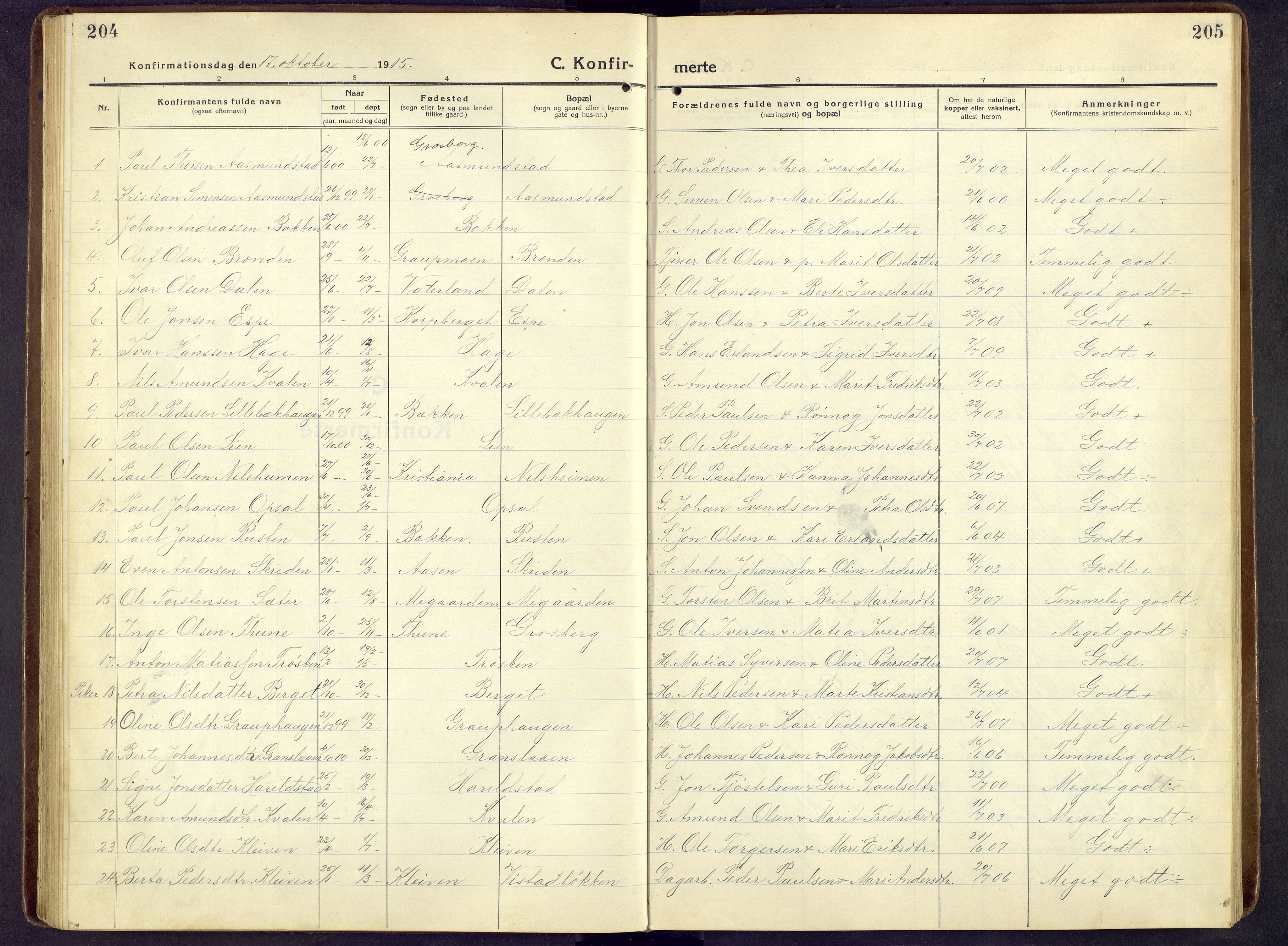 Nord-Fron prestekontor, SAH/PREST-080/H/Ha/Hab/L0009: Parish register (copy) no. 9, 1915-1958, p. 204-205