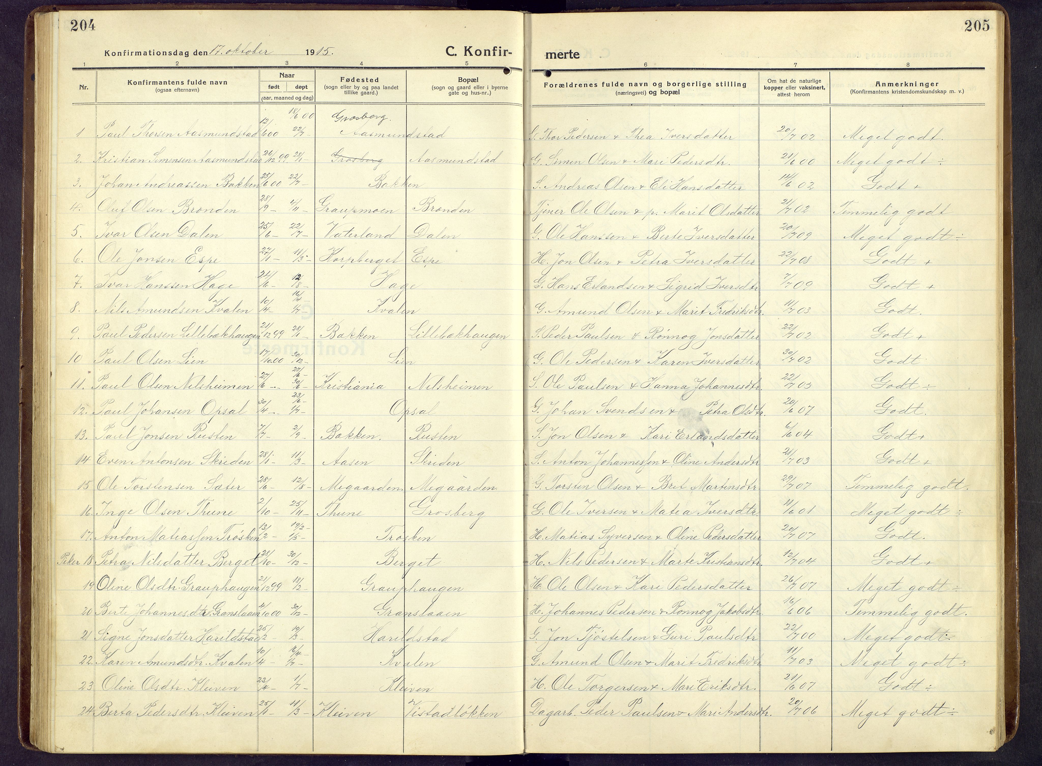 Nord-Fron prestekontor, AV/SAH-PREST-080/H/Ha/Hab/L0009: Parish register (copy) no. 9, 1915-1958, p. 204-205