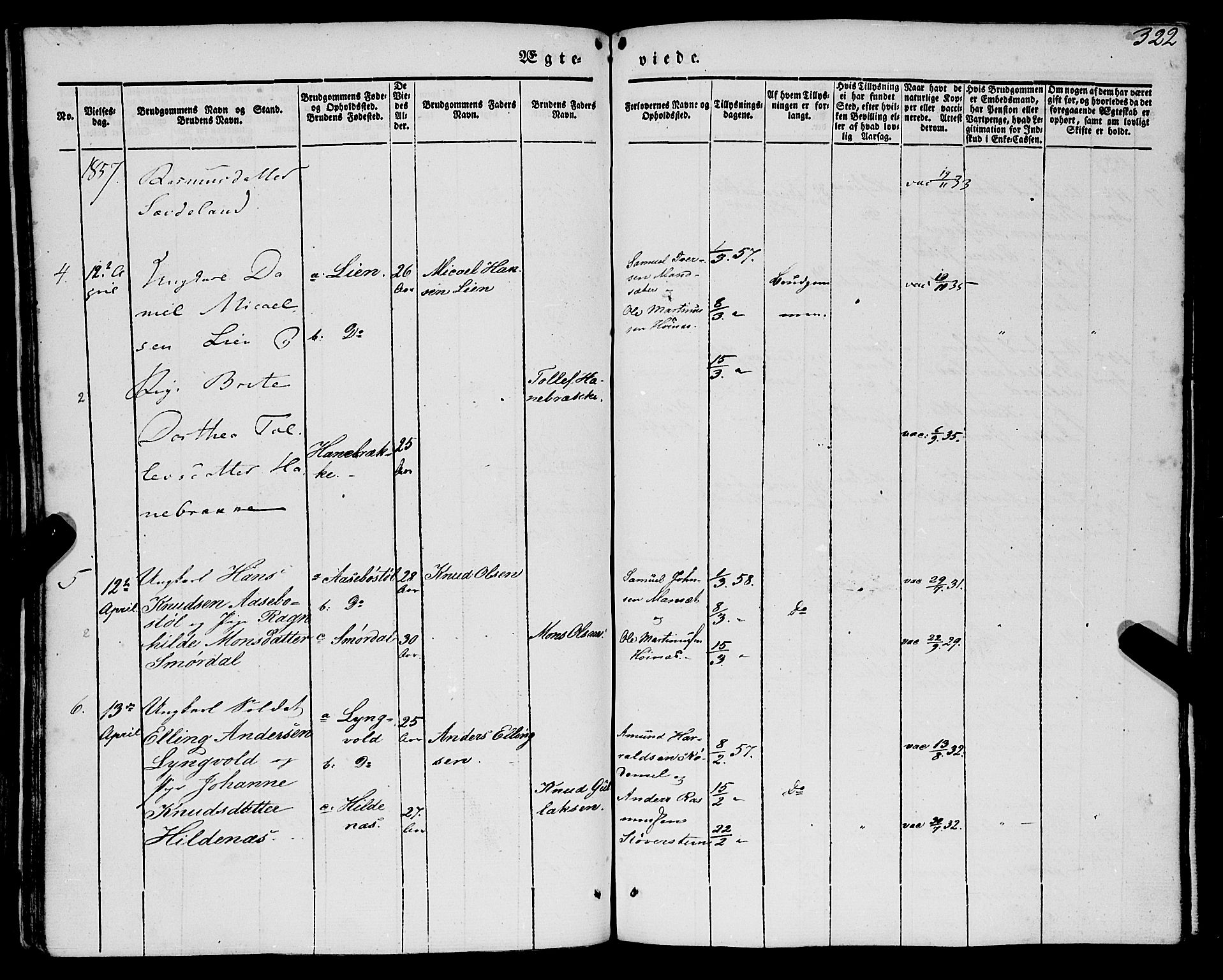 Eid sokneprestembete, AV/SAB-A-82301/H/Haa/Haaa/L0007: Parish register (official) no. A 7, 1844-1858, p. 322