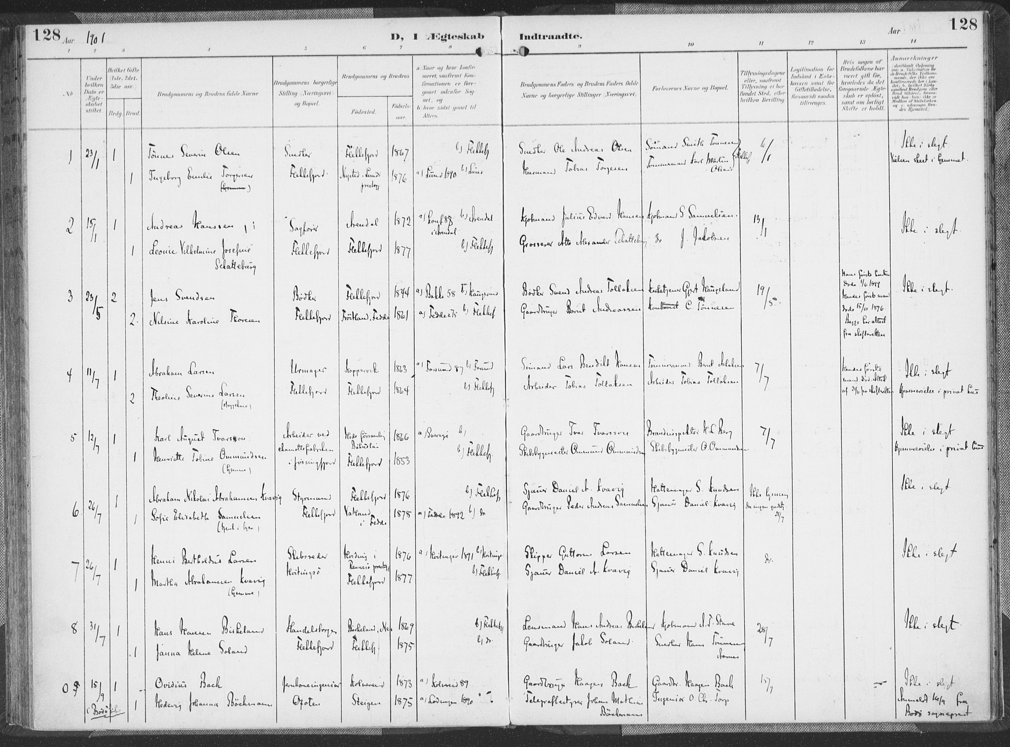 Flekkefjord sokneprestkontor, SAK/1111-0012/F/Fa/Faa/L0002: Parish register (official) no. A 2, 1900-1912, p. 128