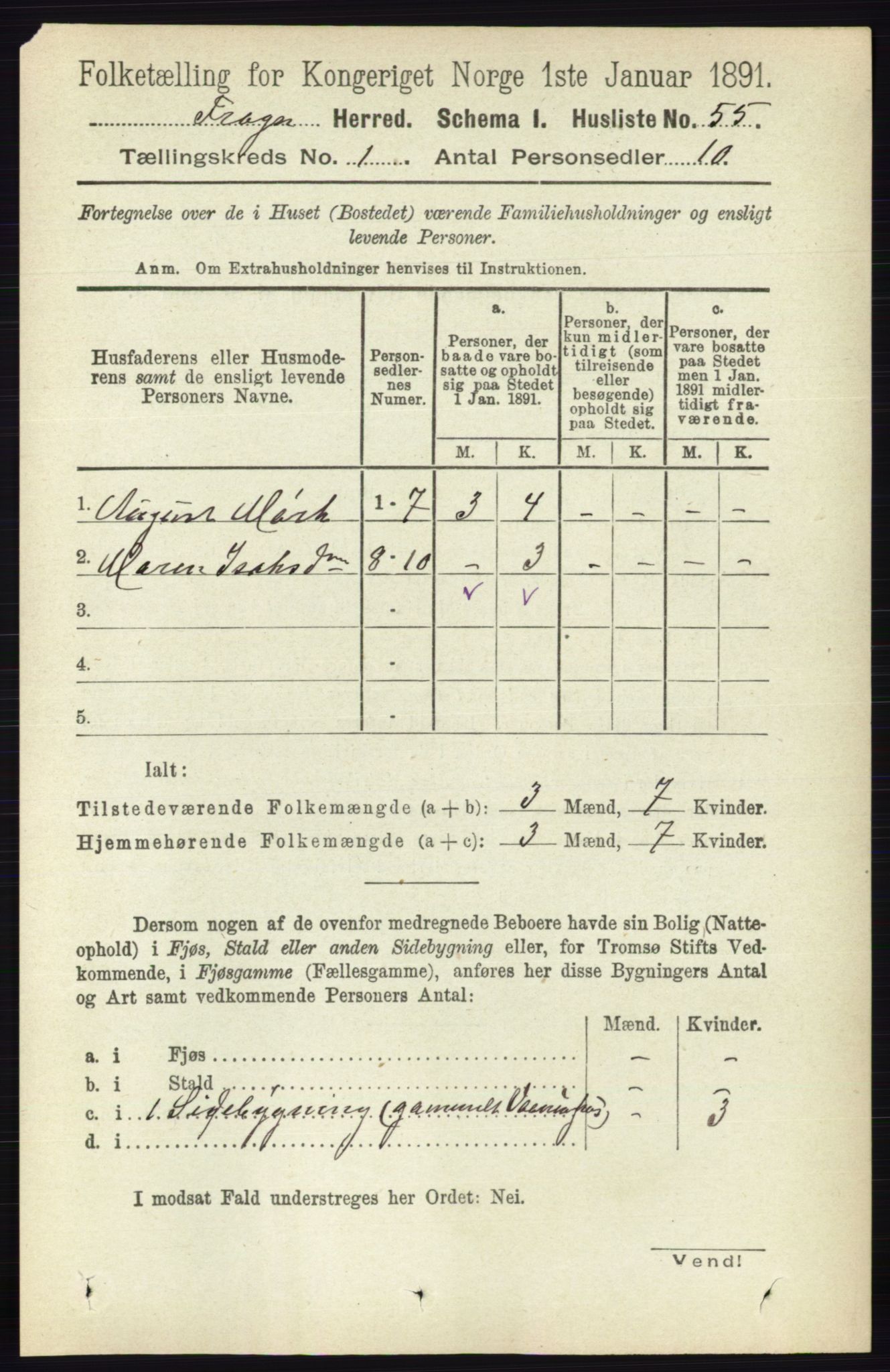 RA, 1891 census for 0215 Frogn, 1891, p. 70