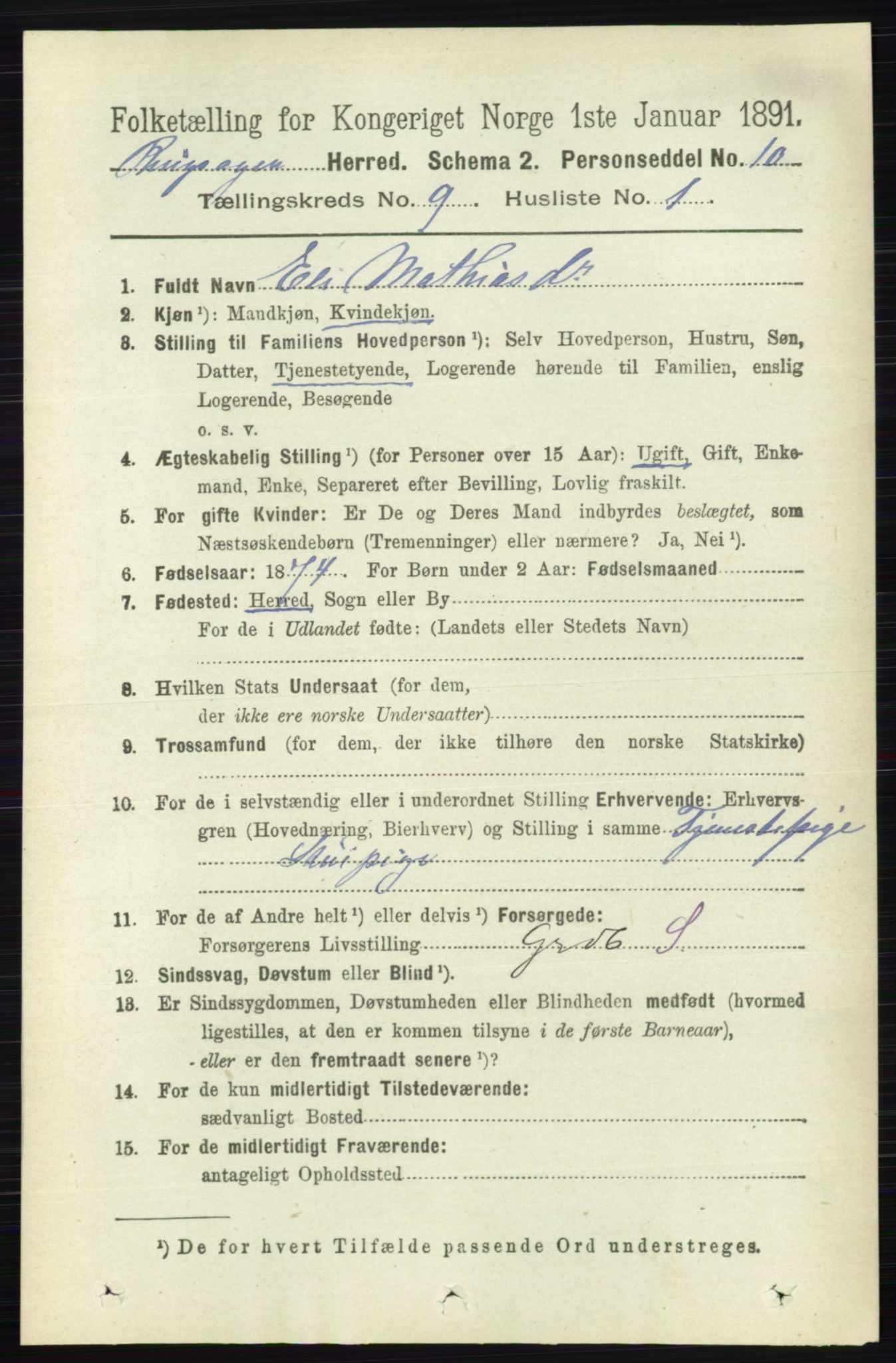 RA, 1891 census for 0412 Ringsaker, 1891, p. 5057