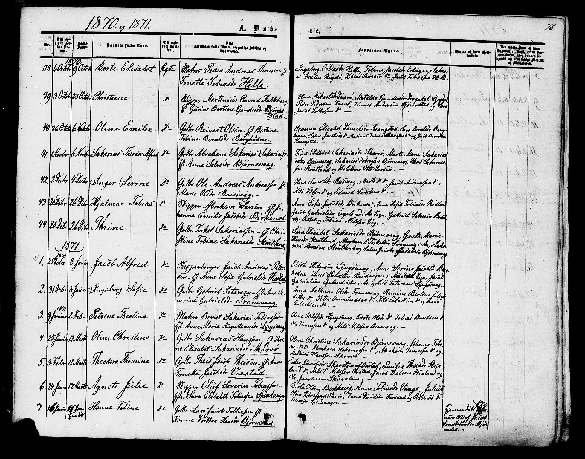 Herad sokneprestkontor, SAK/1111-0018/F/Fa/Fab/L0004: Parish register (official) no. A 4, 1853-1885, p. 76