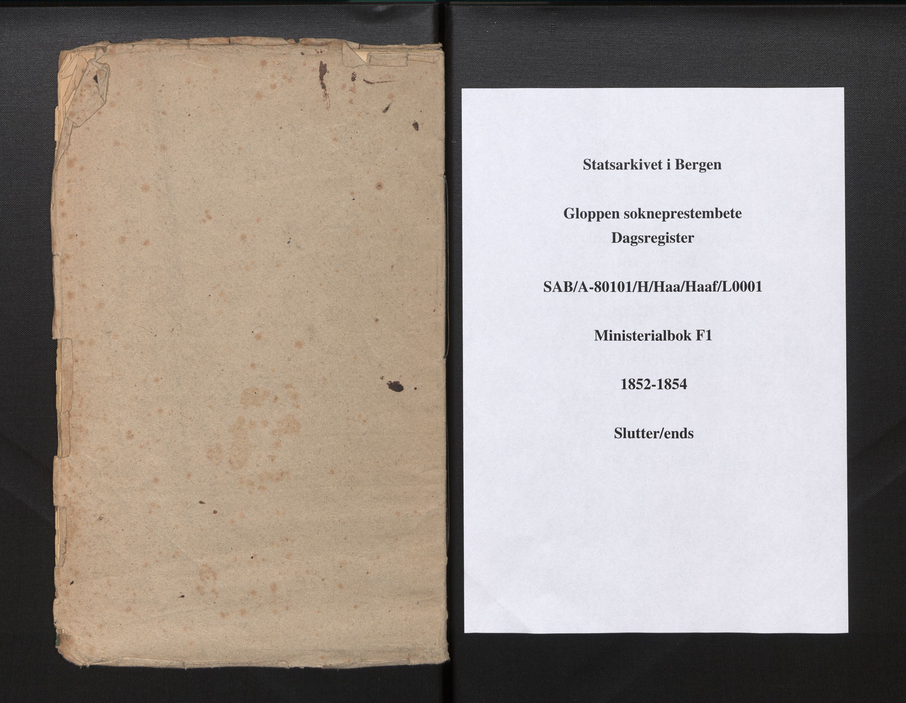 Gloppen sokneprestembete, AV/SAB-A-80101/H/Haa/Haaf/L0001: Diary records no. F 1, 1852-1854