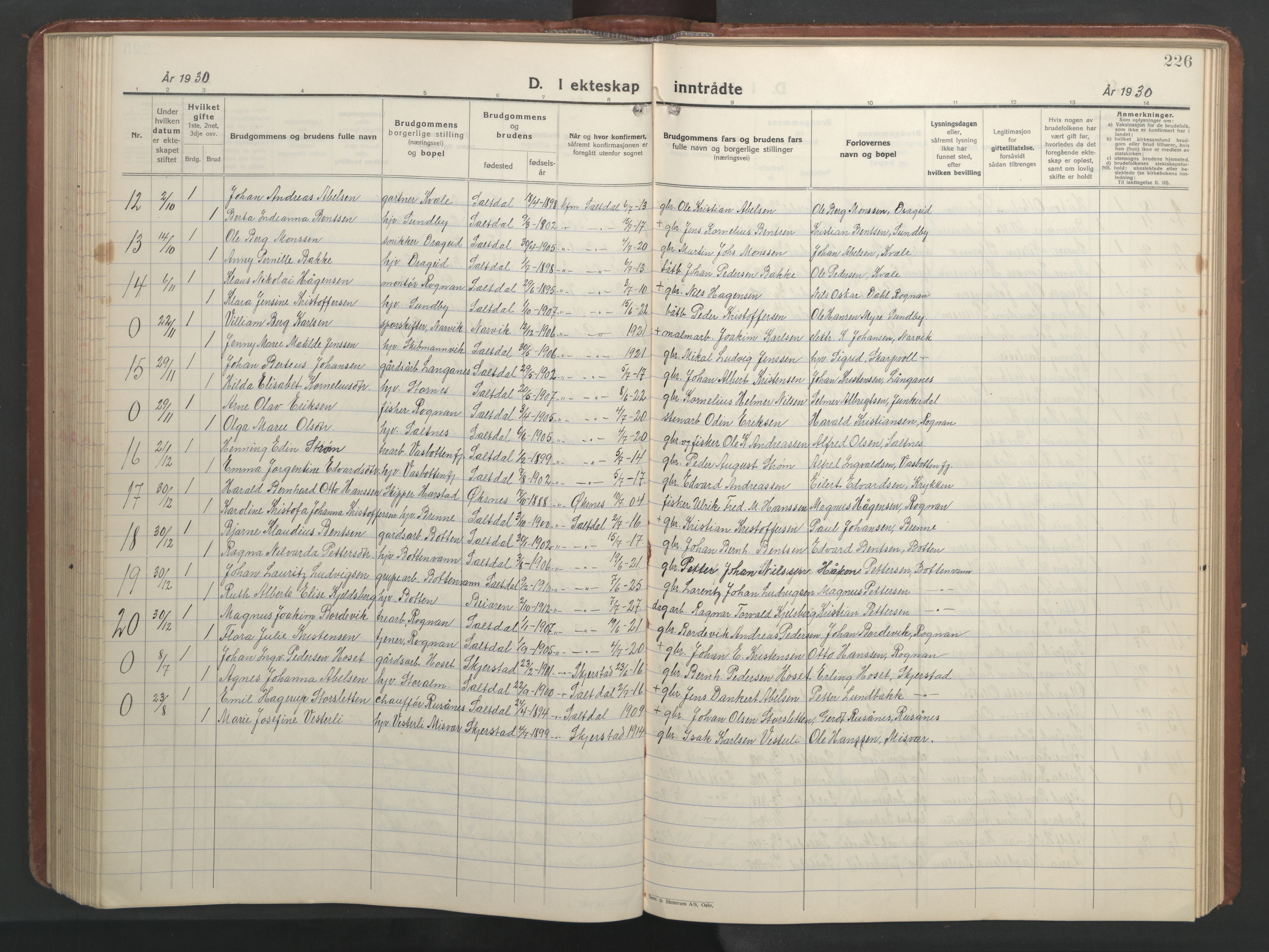 Ministerialprotokoller, klokkerbøker og fødselsregistre - Nordland, SAT/A-1459/847/L0680: Parish register (copy) no. 847C08, 1930-1947, p. 226