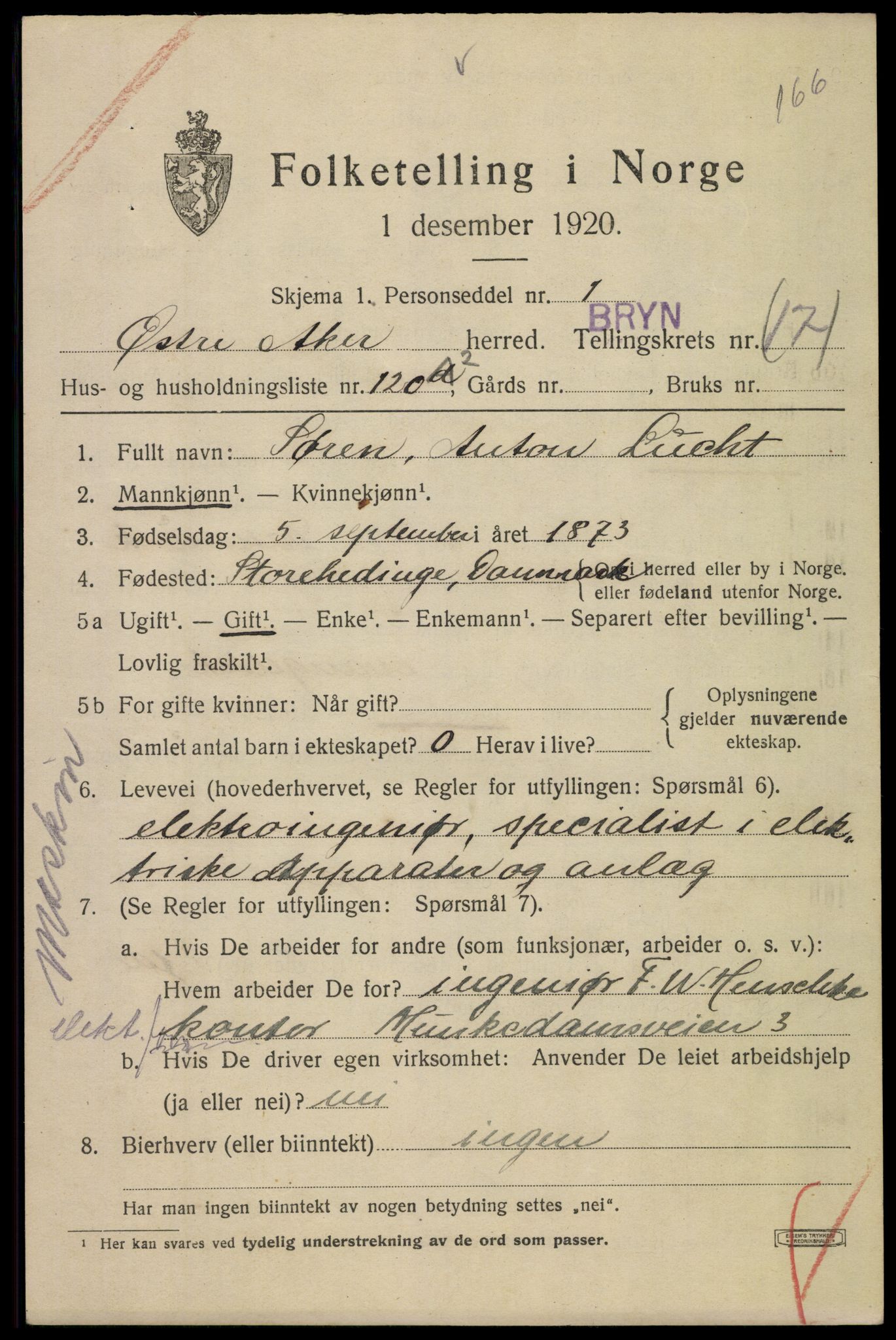 SAO, 1920 census for Aker, 1920, p. 99490