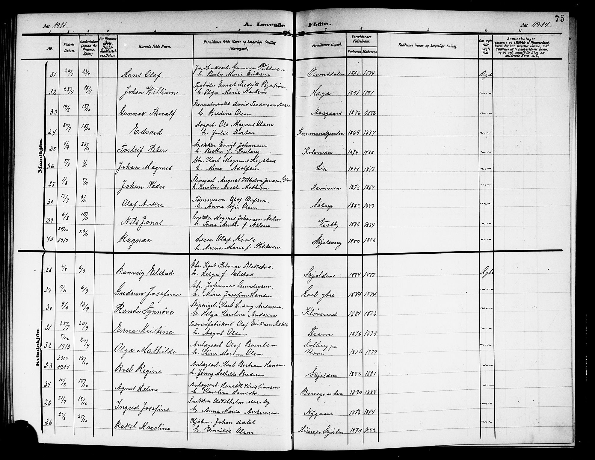 Askim prestekontor Kirkebøker, AV/SAO-A-10900/G/Ga/L0002: Parish register (copy) no. 2, 1903-1921, p. 75