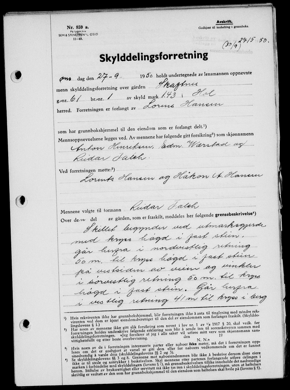 Lofoten sorenskriveri, SAT/A-0017/1/2/2C/L0024a: Mortgage book no. 24a, 1950-1950, Diary no: : 2715/1950