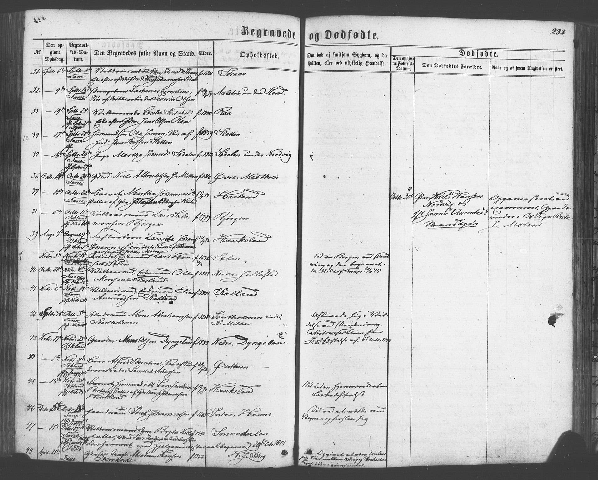 Fana Sokneprestembete, AV/SAB-A-75101/H/Haa/Haaa/L0012: Parish register (official) no. A 12, 1862-1878, p. 233