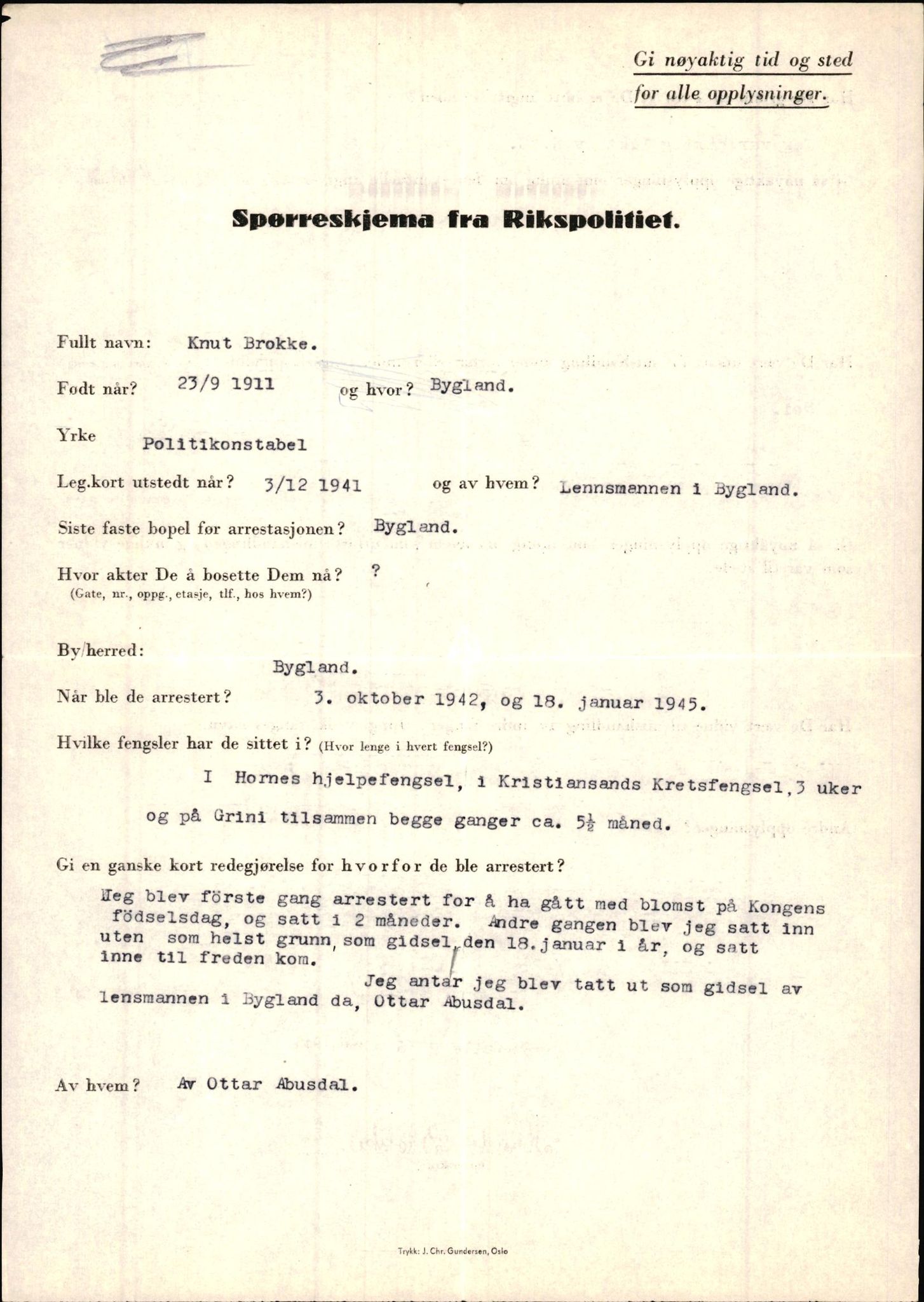 Rikspolitisjefen, AV/RA-S-1560/L/L0002: Berg, Alf - Bråthen, Thorleif, 1940-1945, p. 1084