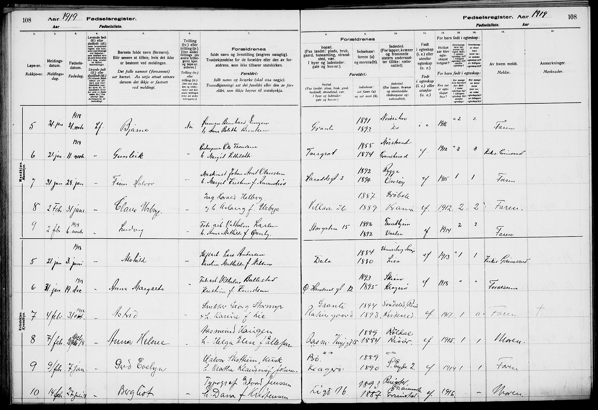 Rjukan kirkebøker, SAKO/A-294/J/Ja/L0001: Birth register no. 1, 1916-1922, p. 108