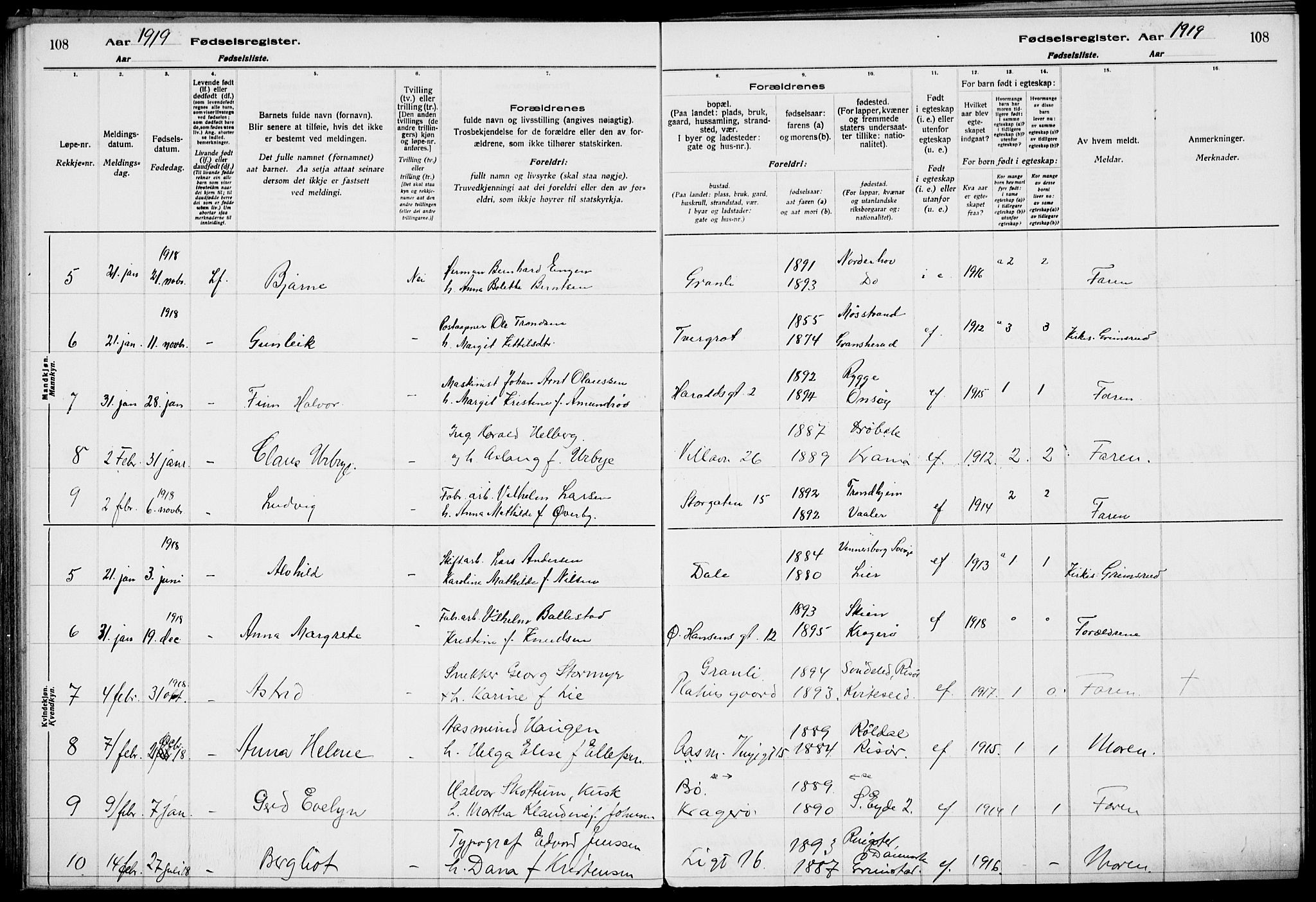 Rjukan kirkebøker, AV/SAKO-A-294/J/Ja/L0001: Birth register no. 1, 1916-1922, p. 108