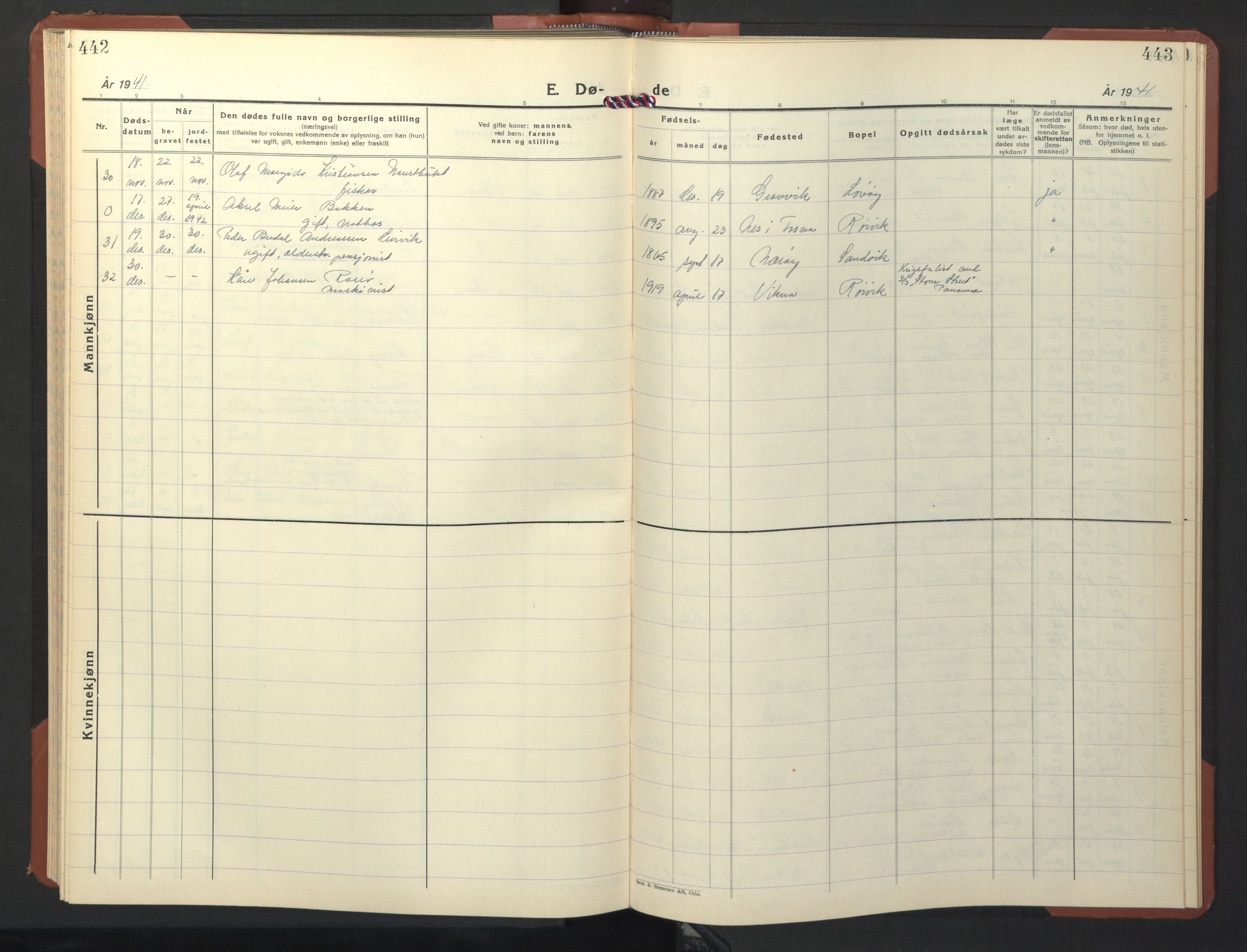 Ministerialprotokoller, klokkerbøker og fødselsregistre - Nord-Trøndelag, SAT/A-1458/786/L0689: Parish register (copy) no. 786C01, 1940-1948, p. 442-443