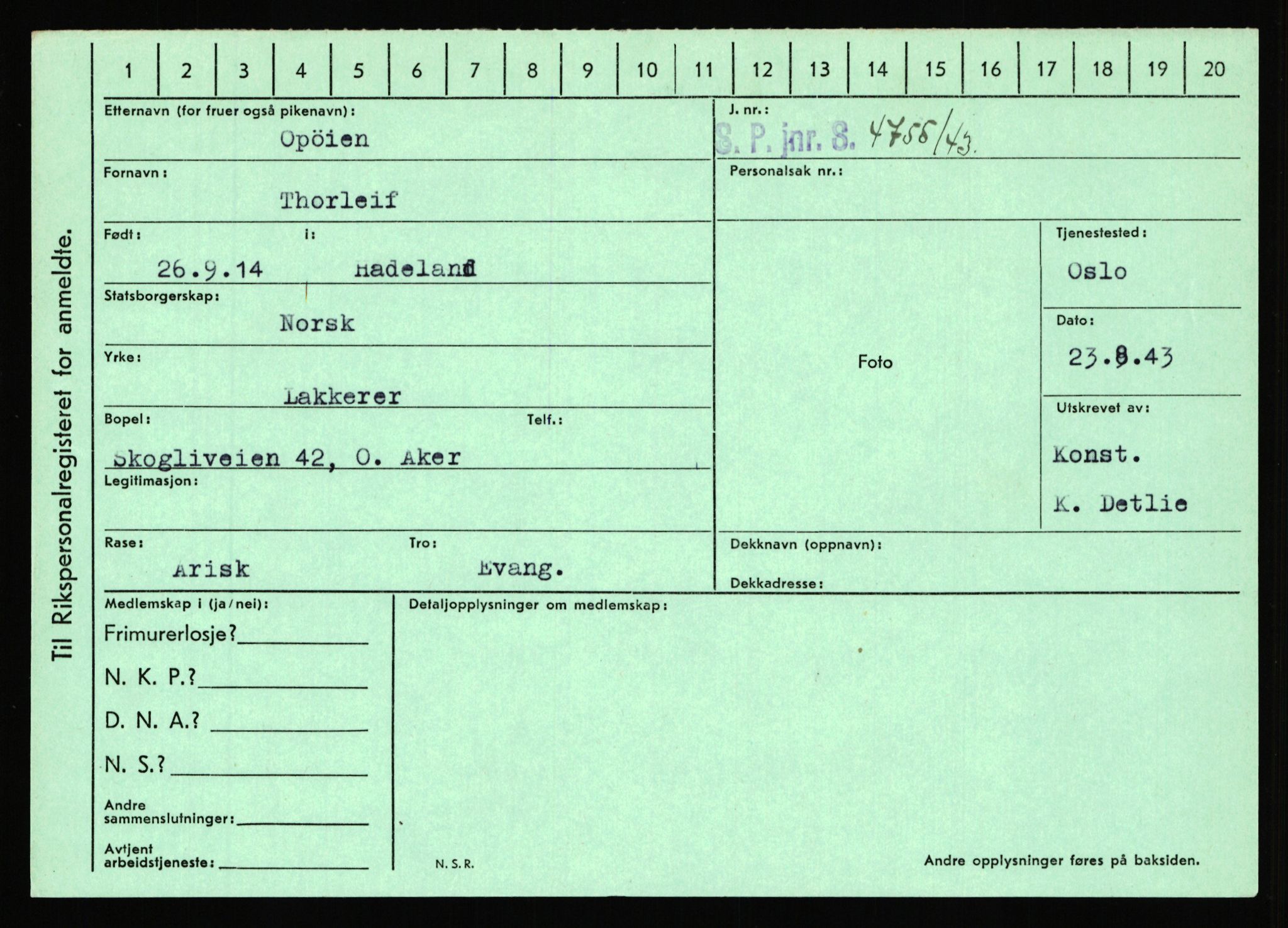 Statspolitiet - Hovedkontoret / Osloavdelingen, AV/RA-S-1329/C/Ca/L0012: Oanæs - Quistgaard	, 1943-1945, p. 2227