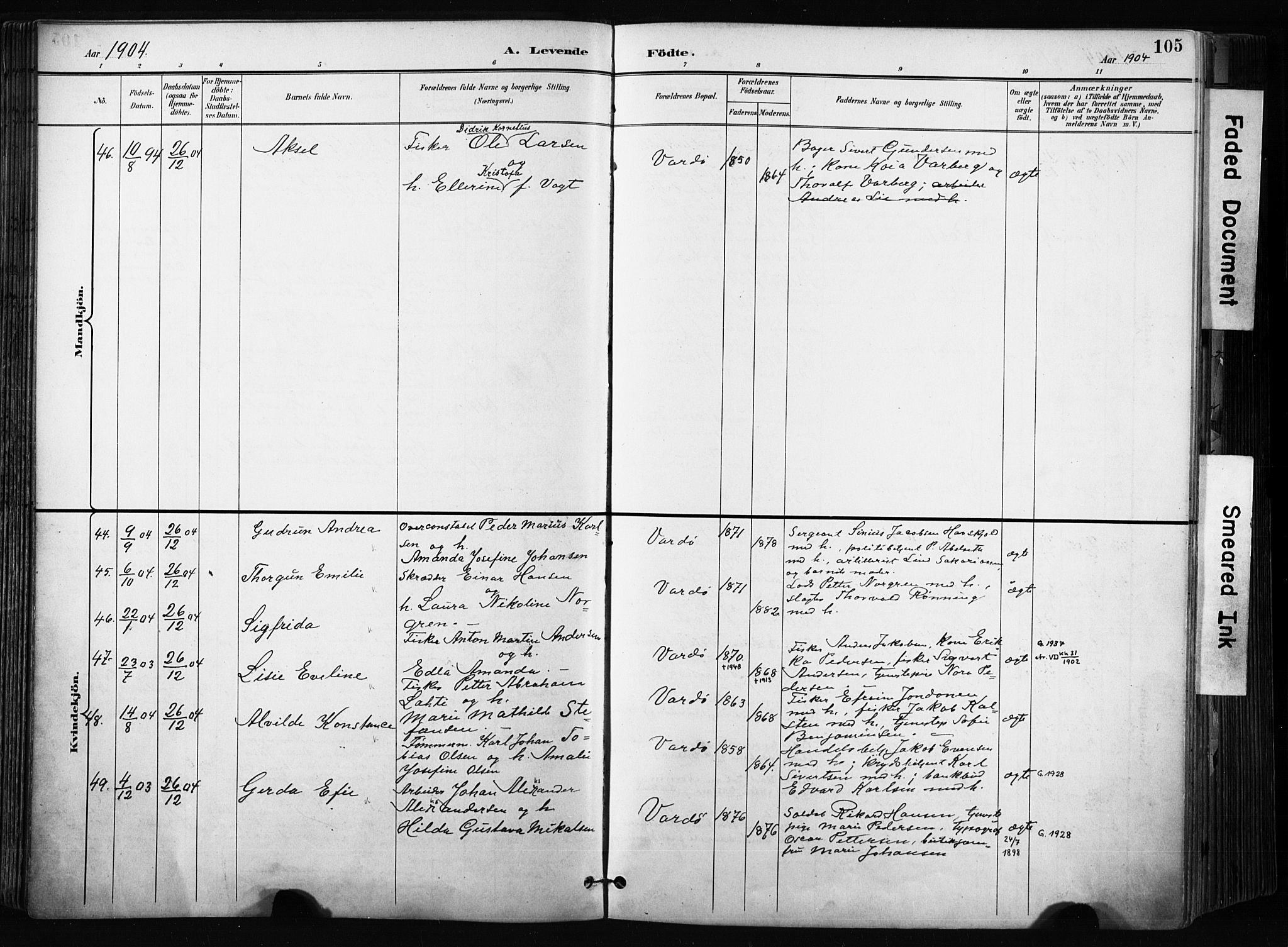 Vardø sokneprestkontor, SATØ/S-1332/H/Ha/L0010kirke: Parish register (official) no. 10, 1895-1907, p. 105