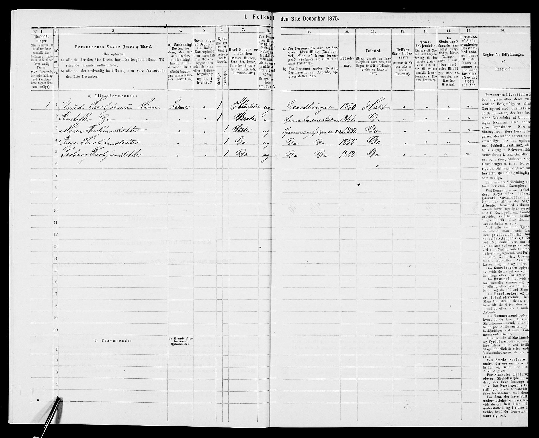 SAK, 1875 census for 0914L Holt/Holt, 1875, p. 413