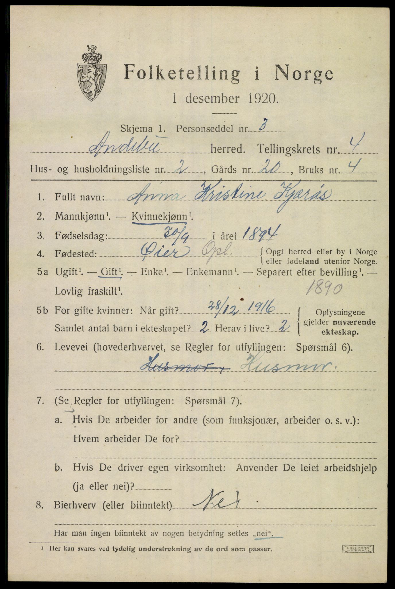 SAKO, 1920 census for Andebu, 1920, p. 2246