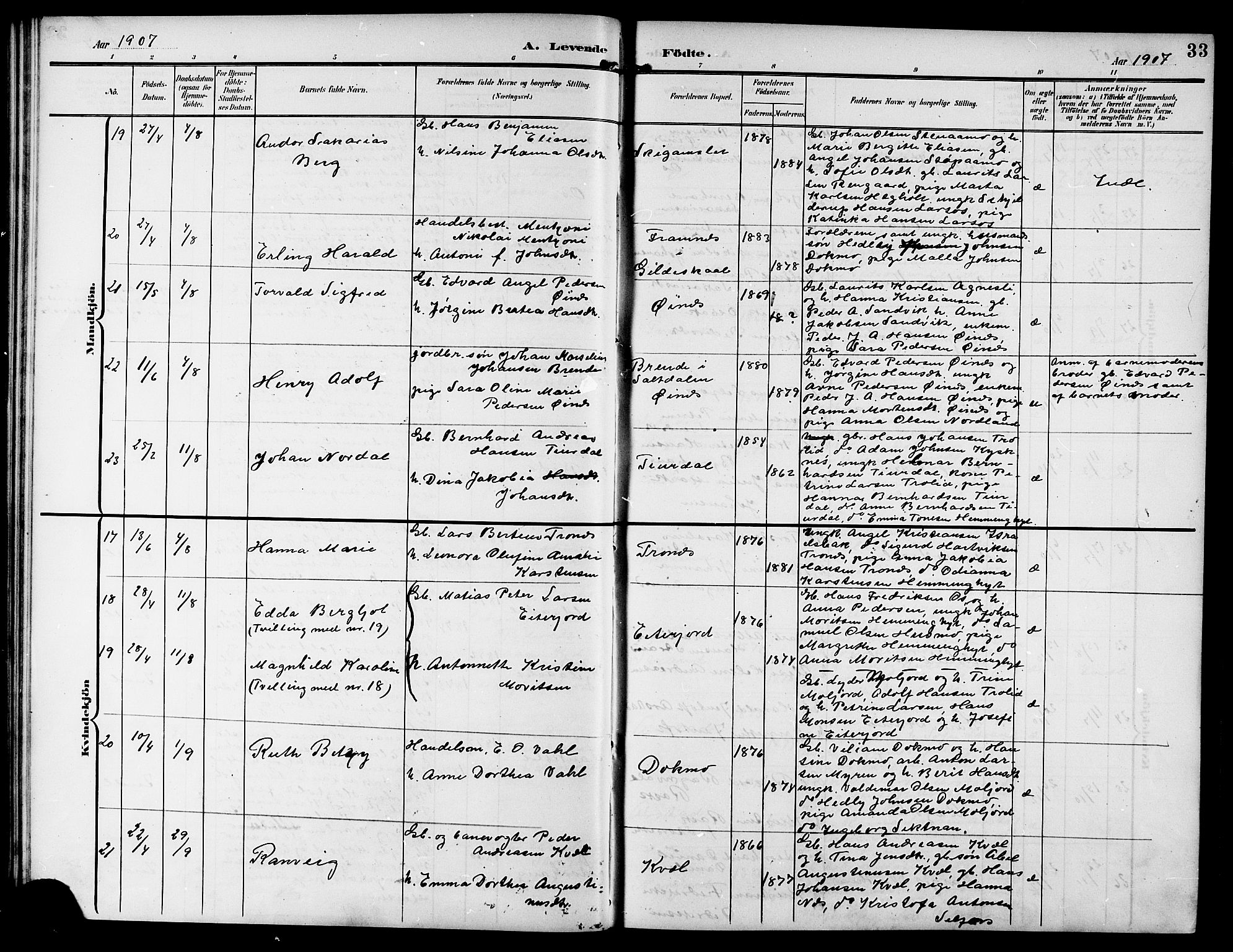 Ministerialprotokoller, klokkerbøker og fødselsregistre - Nordland, AV/SAT-A-1459/846/L0655: Parish register (copy) no. 846C05, 1902-1916, p. 33