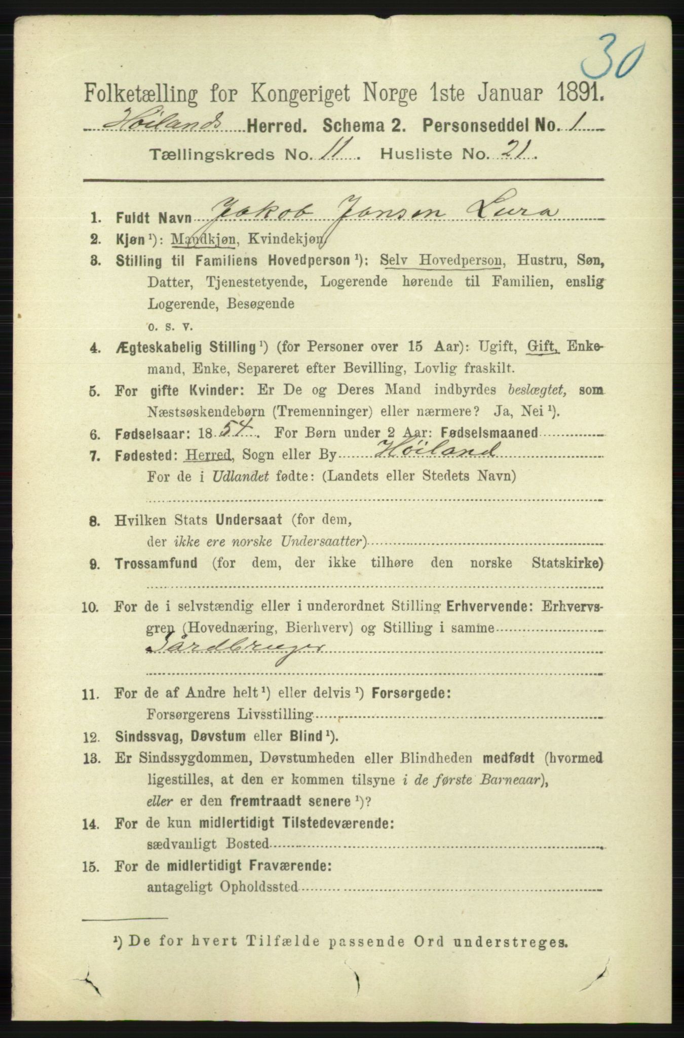 RA, 1891 census for 1123 Høyland, 1891, p. 4599