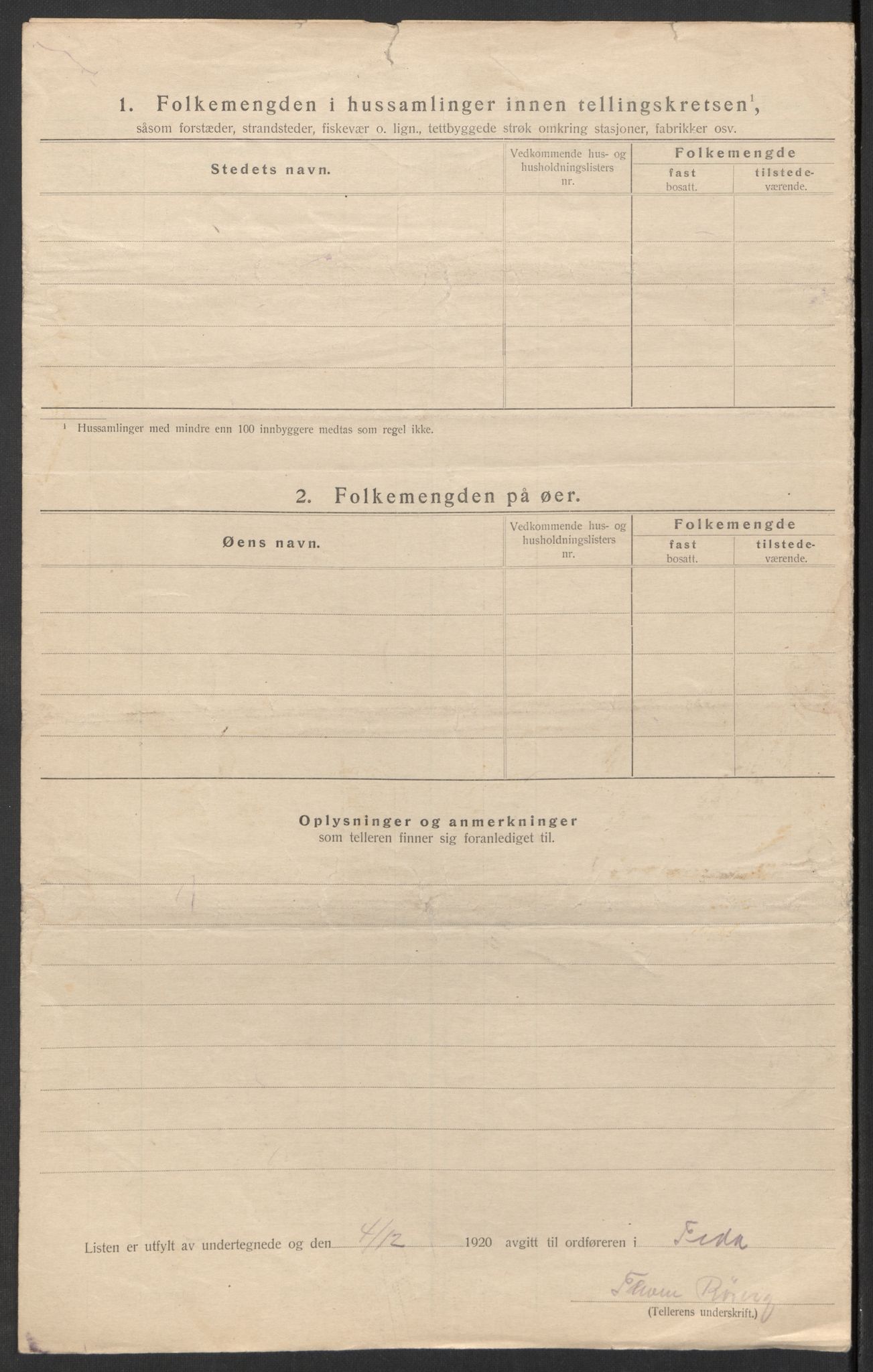 SAK, 1920 census for Feda, 1920, p. 20