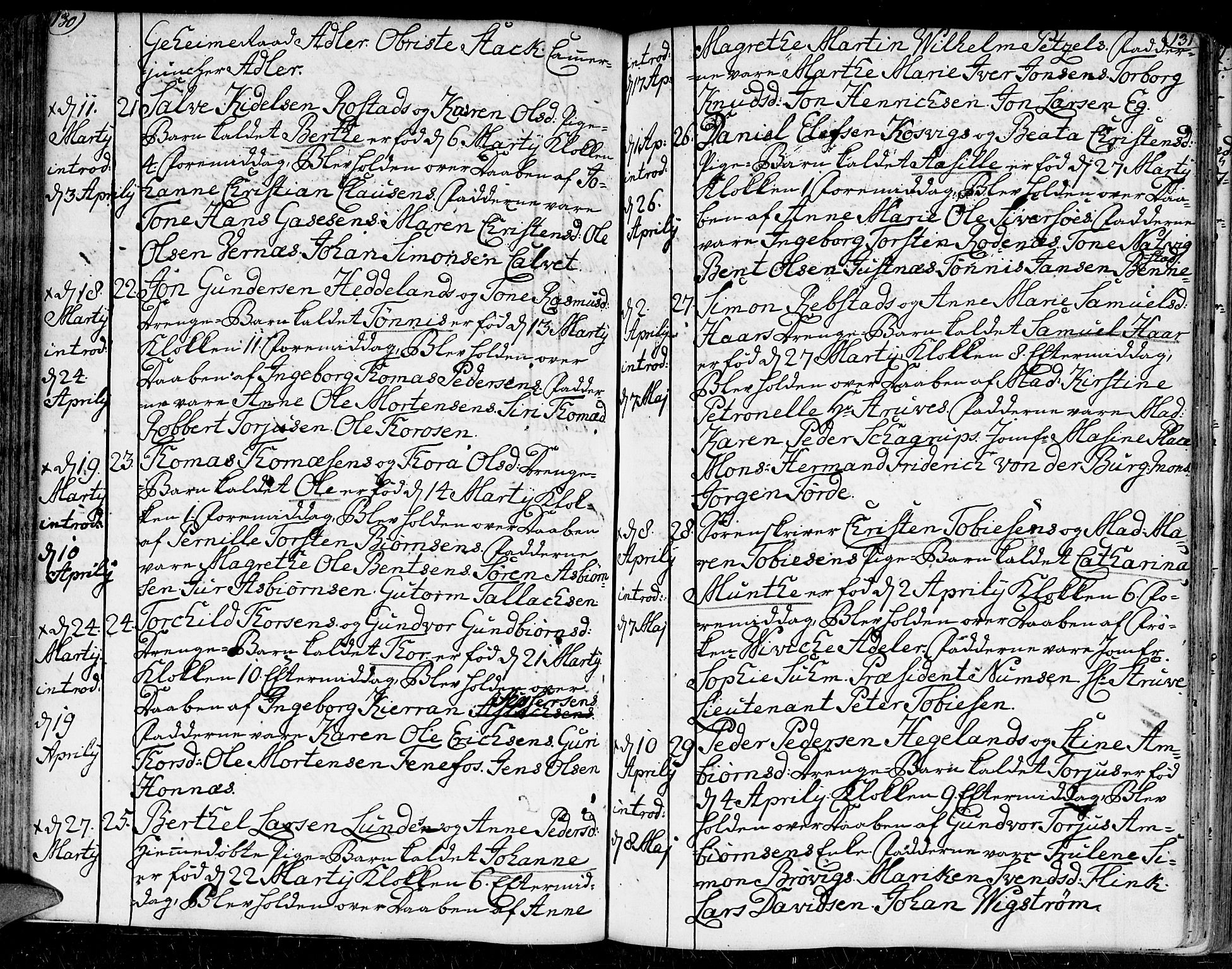 Kristiansand domprosti, AV/SAK-1112-0006/F/Fa/L0002: Parish register (official) no. A 2, 1755-1778, p. 130-131