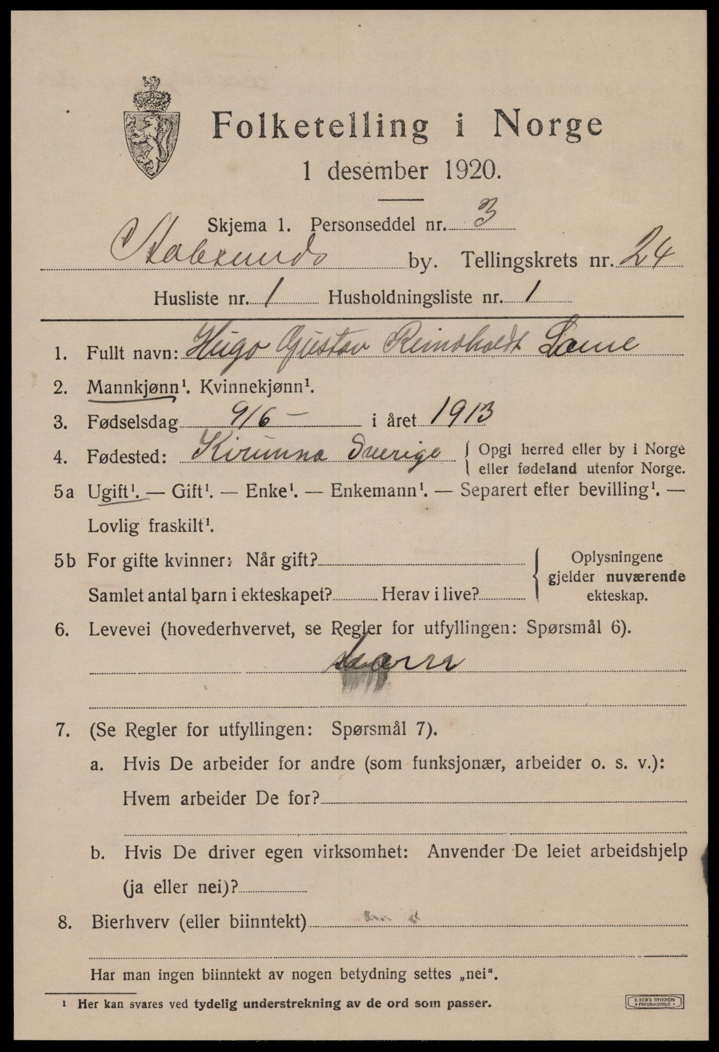 SAT, 1920 census for Ålesund, 1920, p. 43222